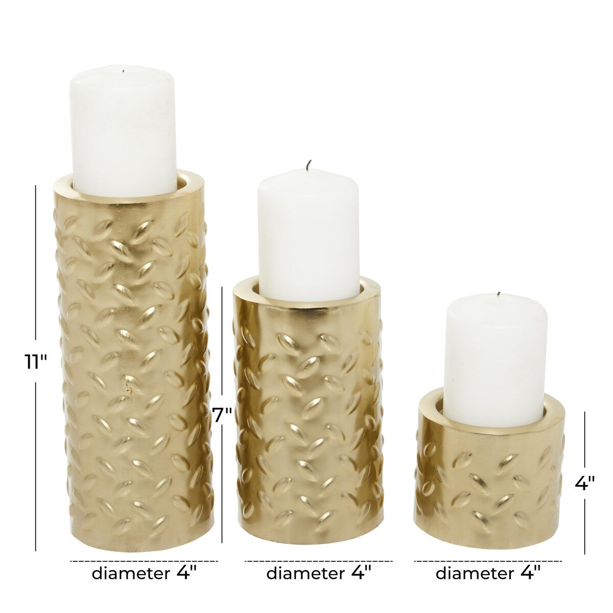 Metal Pillar Decorative Candle Holder with Studs - Set of 3 Silver or Gold - Roche River Decor