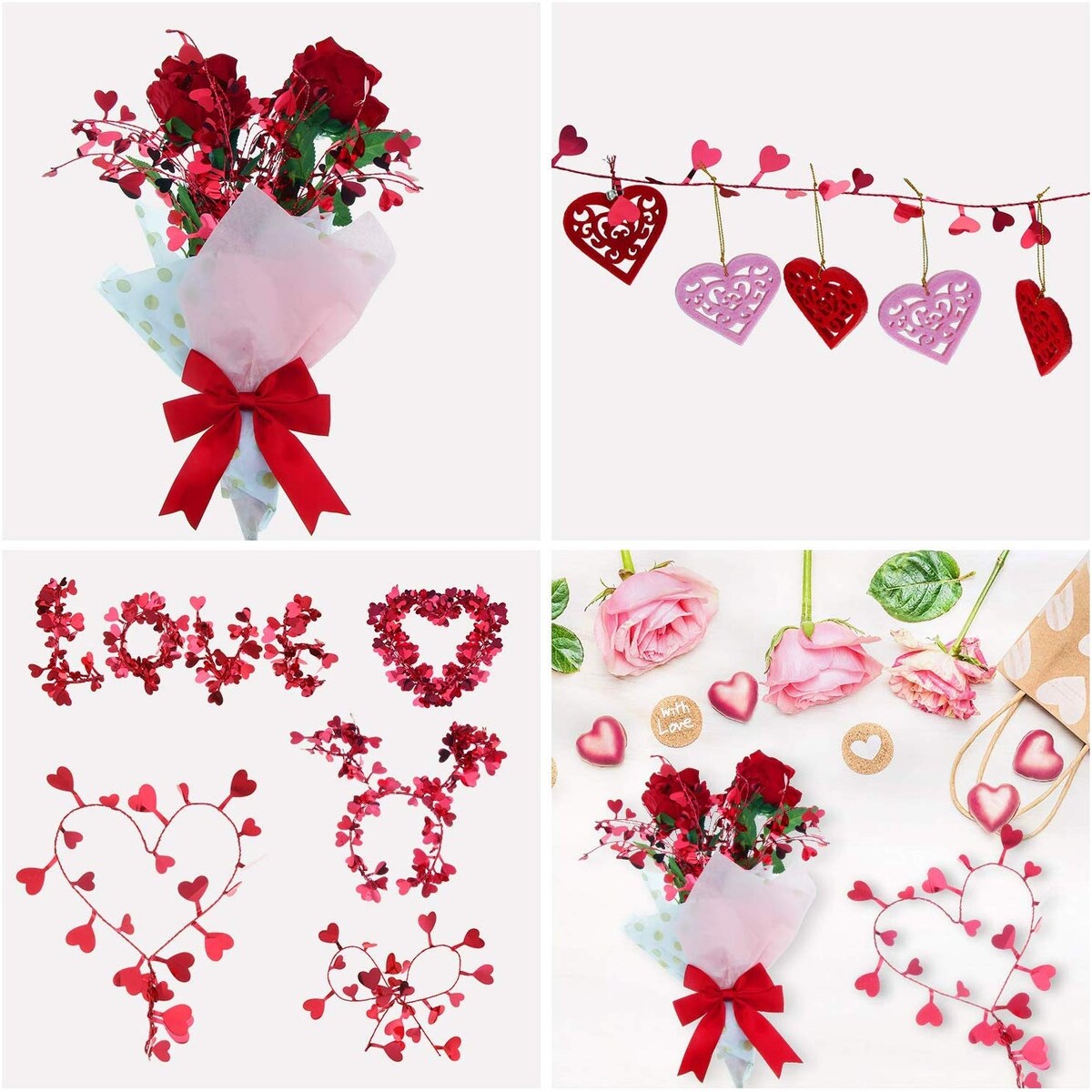 Homvare Heart Wire Garland 25 Feet for Valentine's Day - Red - 14.3 x 11.2 x 4.3