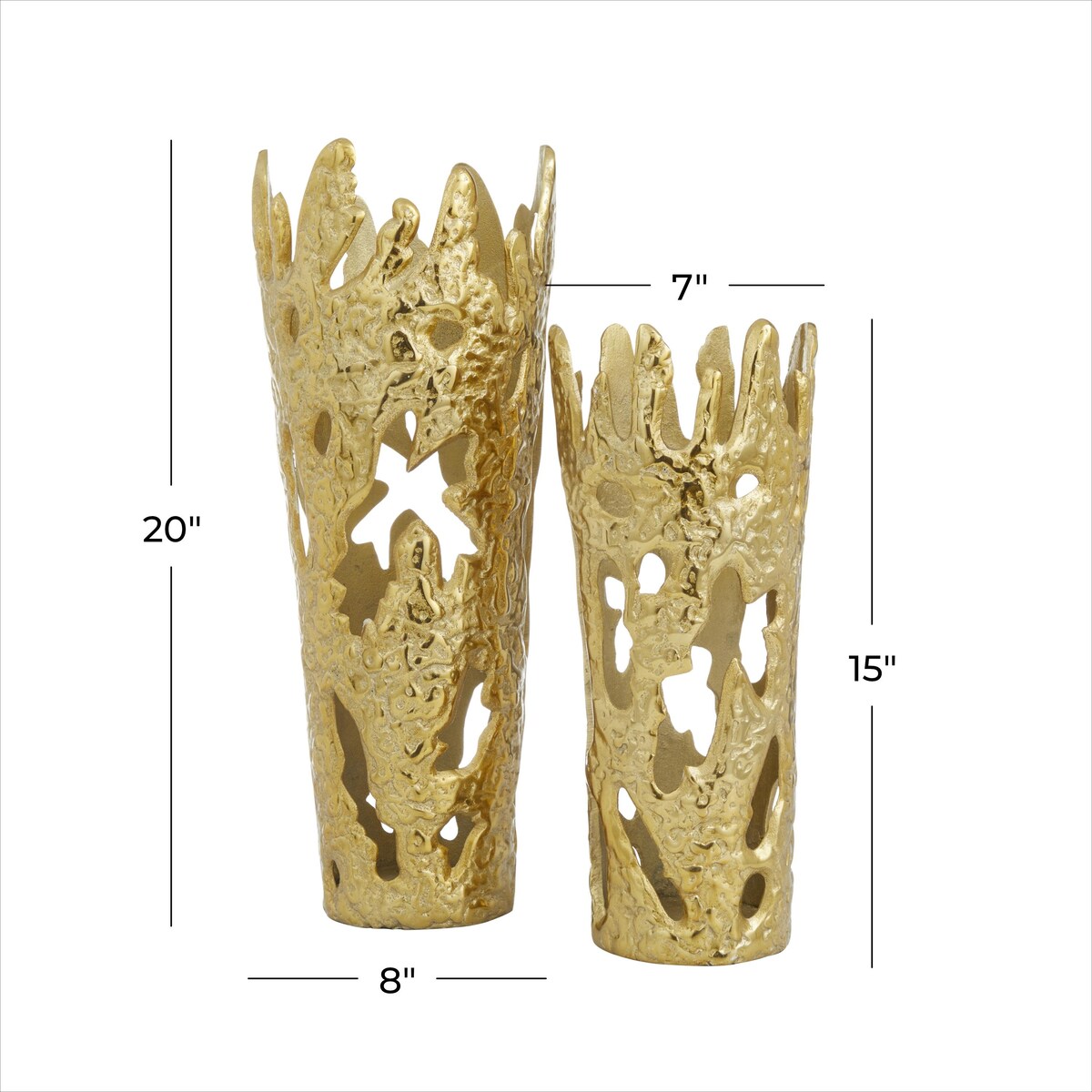 Aluminum Metal Decorative Vase with Cut Out Designs - Set of 2 Gold, Black, Silver - Roche River Decor