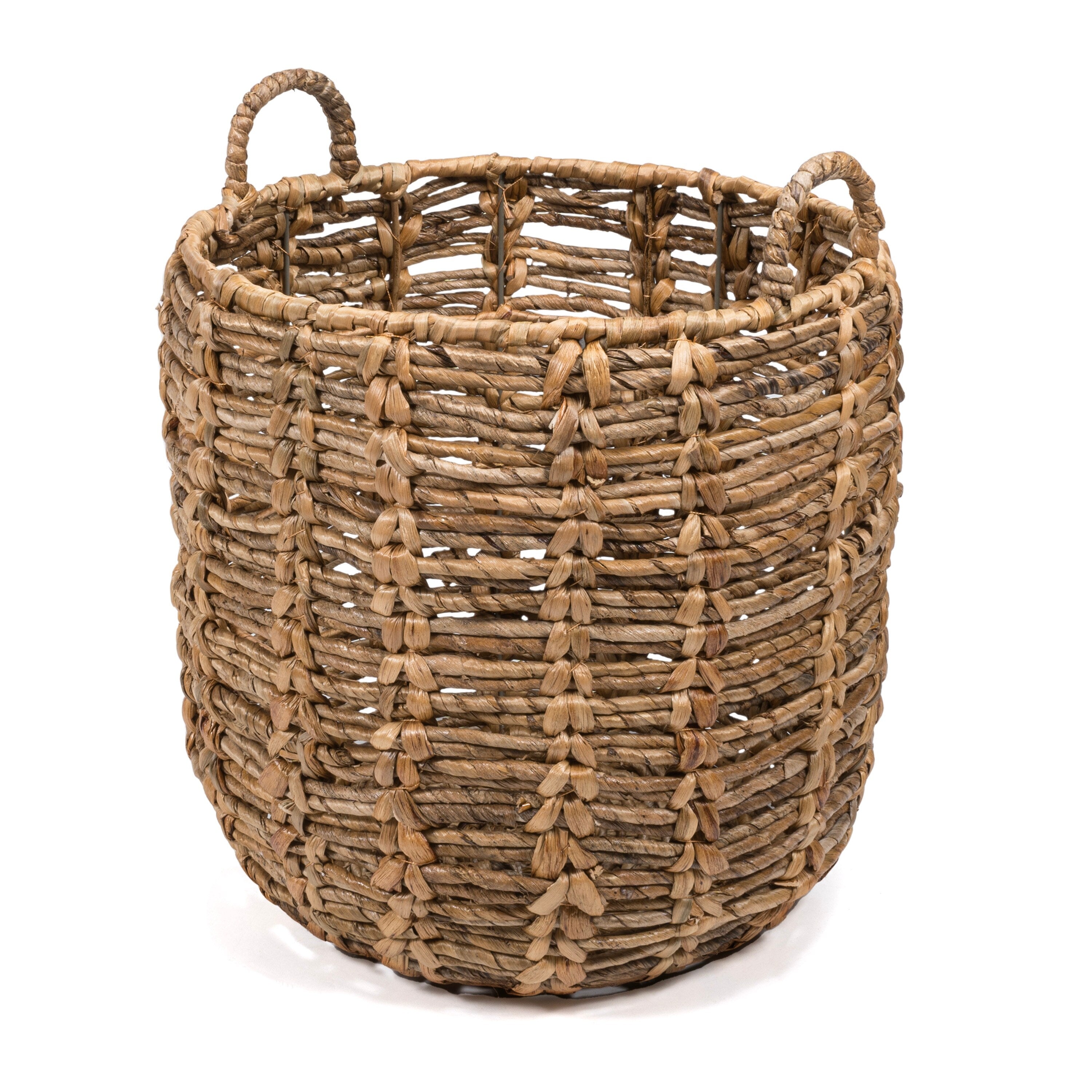 happimess Laurel Bohemian Hand-Woven Abaca Basket with Handles, Natural