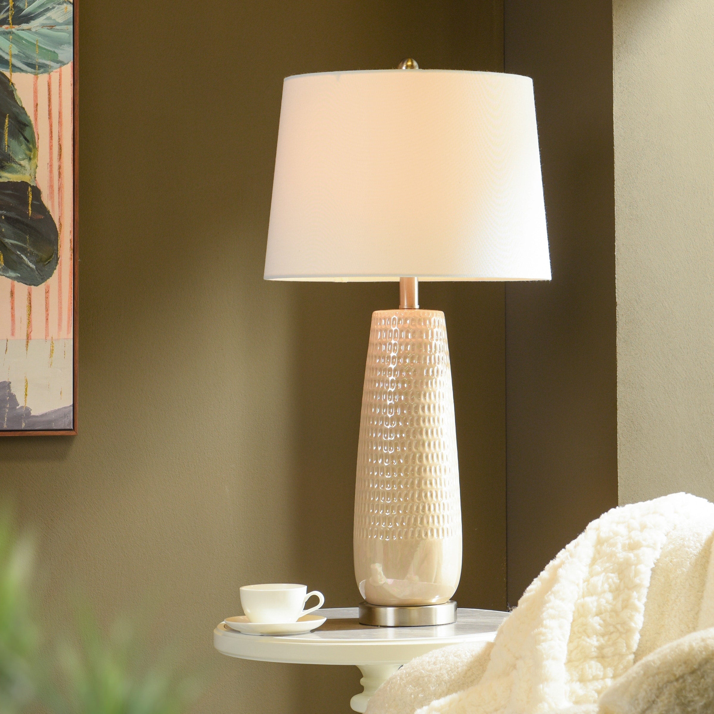 Starlite - Ceramic Table Lamp - Dimpled Luster Finish - Off-White Shade