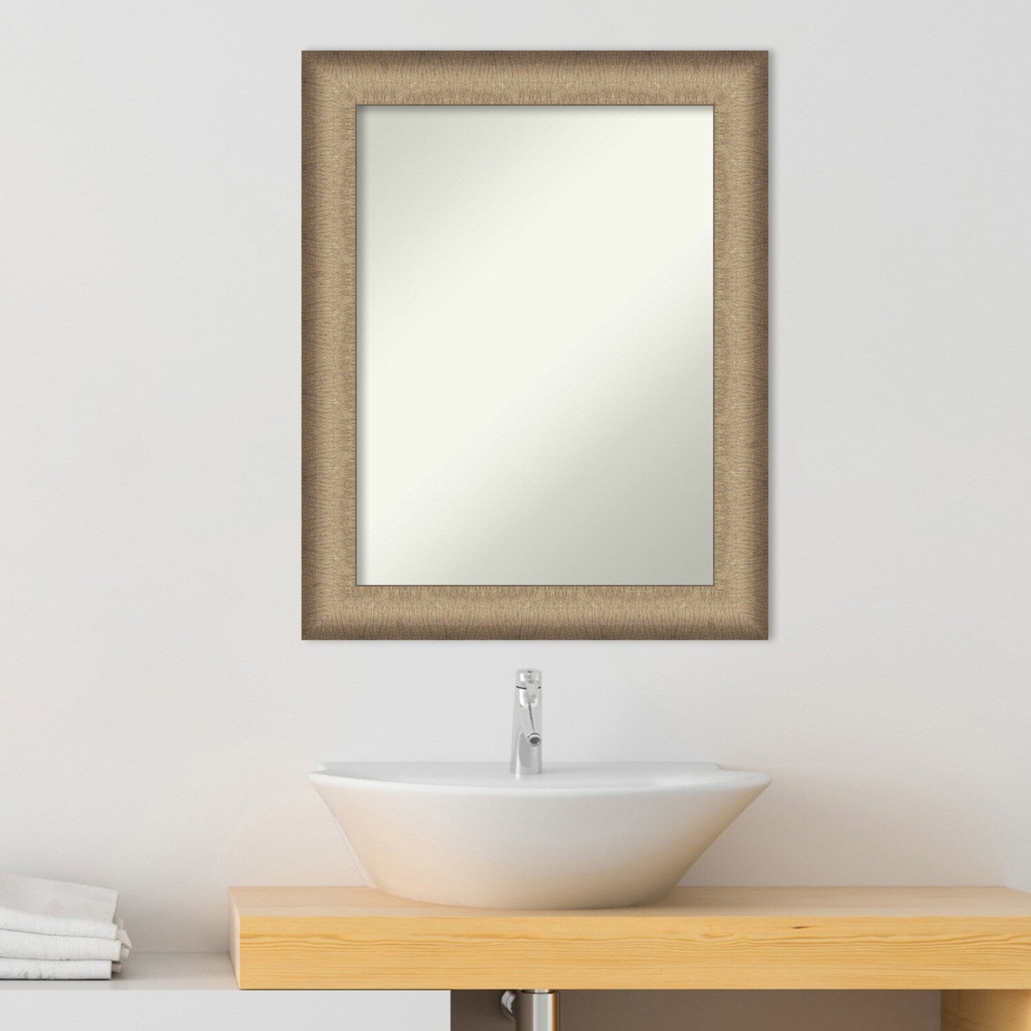 Non-Beveled Bathroom Wall Mirror - Elegant Brushed Bronze Frame