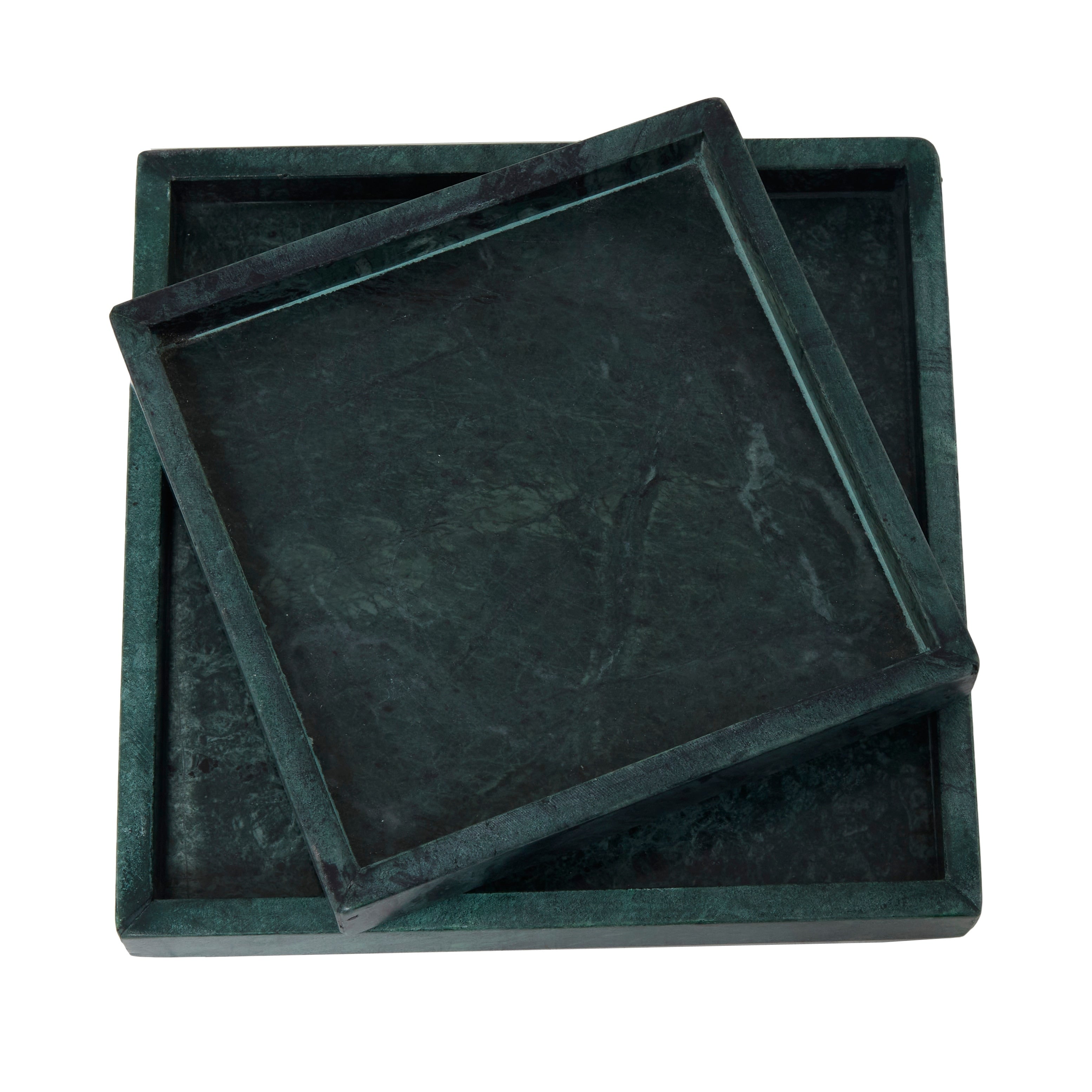 CosmoLiving by Cosmopolitan Marble Tray with Raised Border (Set of 2) - White, Black, Green