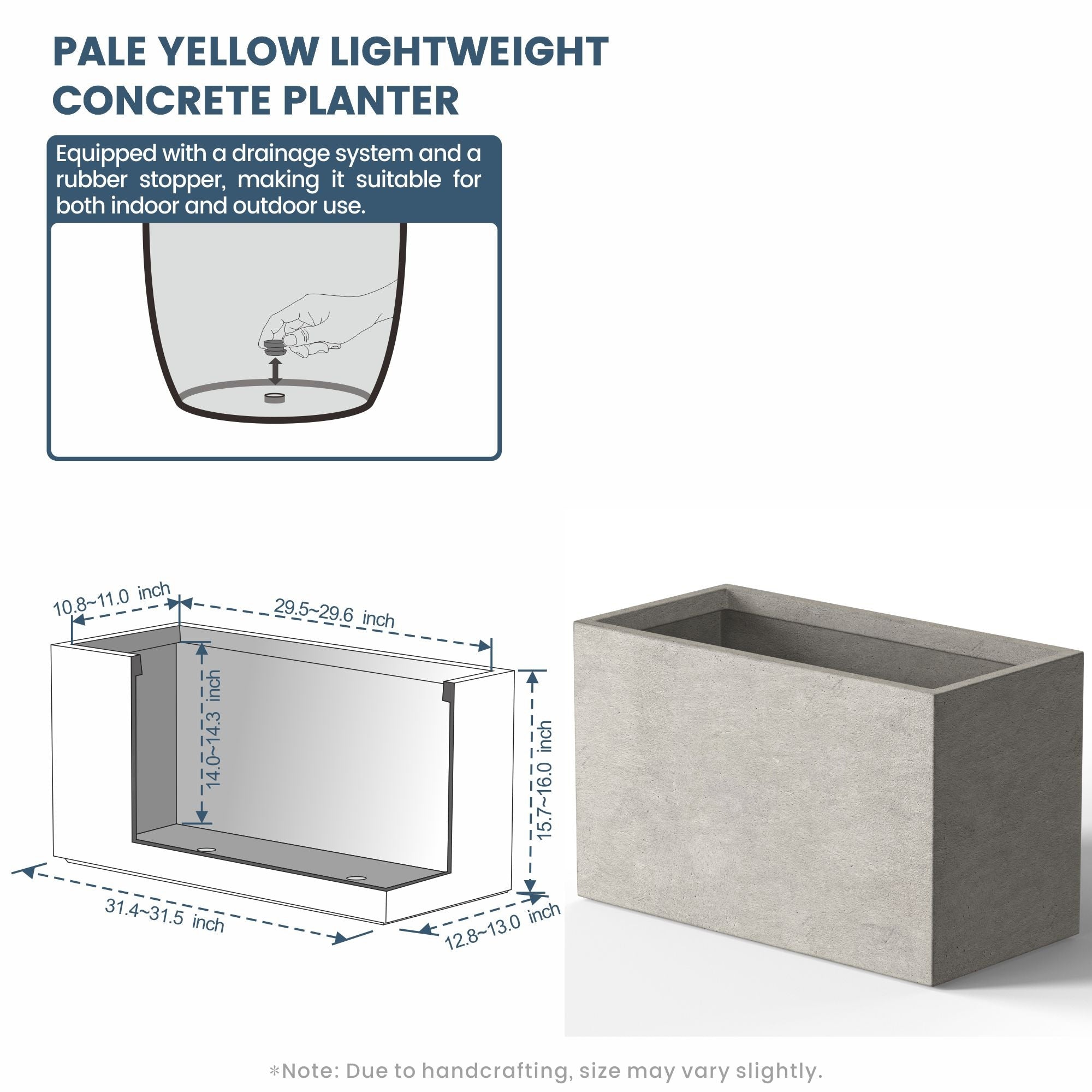 Tall Concrete Rectangle Plant Boxes / Large Indoor and Outdoor Flower Planters