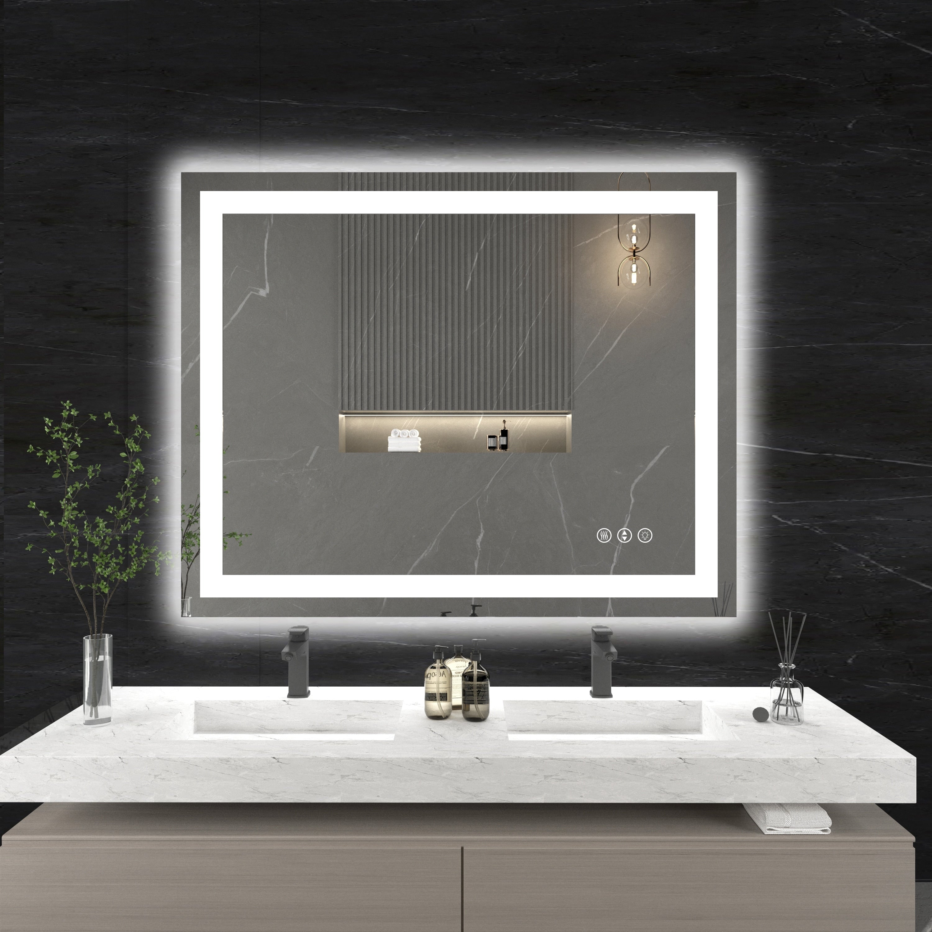 Large Rectangular Frameless Anti-Fog LED Light Wall Mounted Bathroom Vanity Mirror in White - N/A