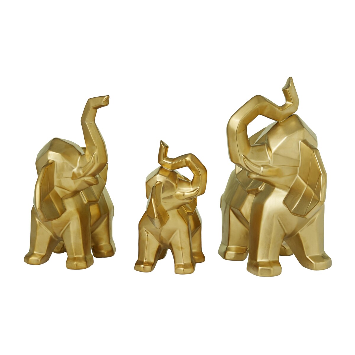 Porcelain Ceramic Elephant Decorative Sculpture - Set of 3 Gold or Silver - Roche River Decor