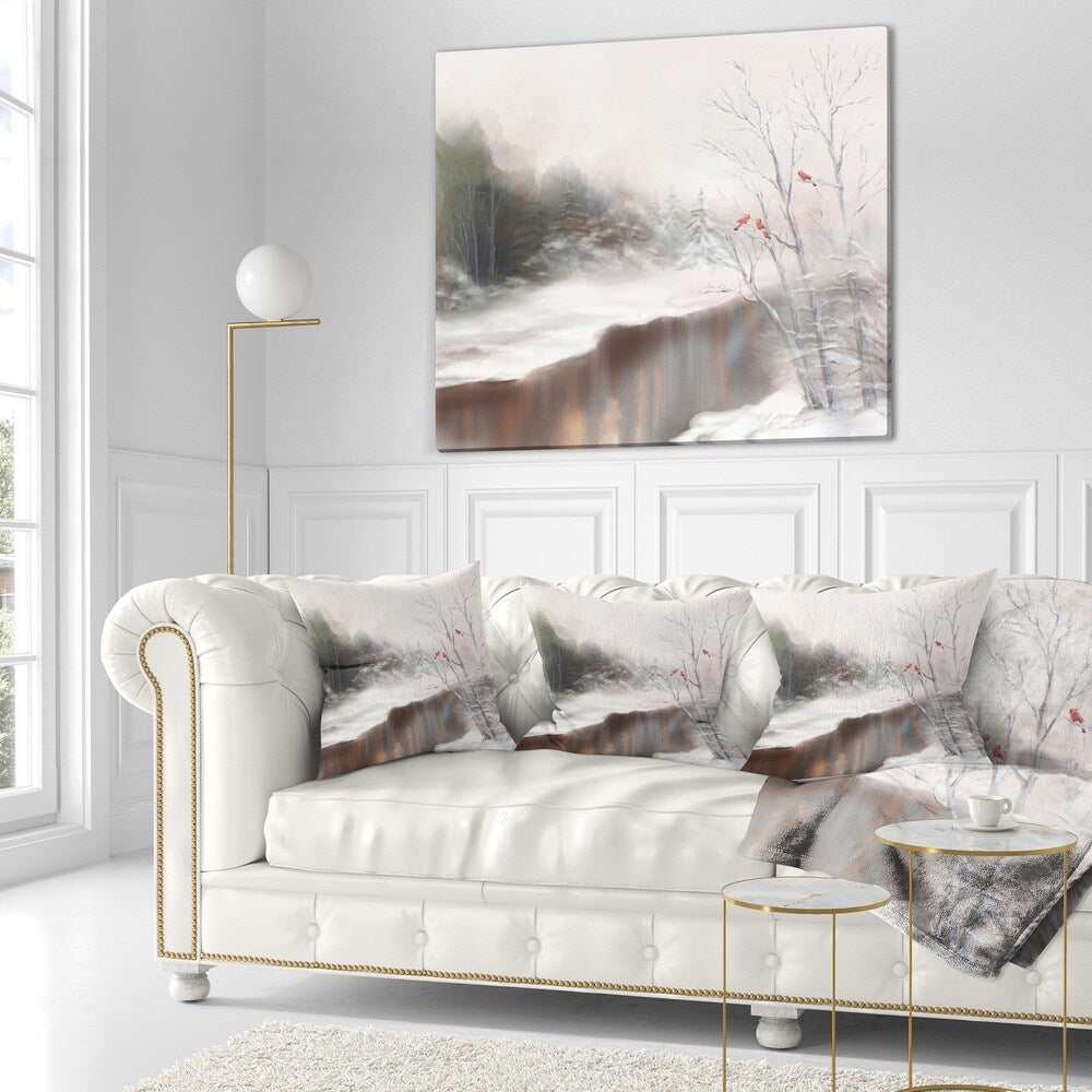 Designart 'Snowy Silence' Landscape Printed Throw Pillow