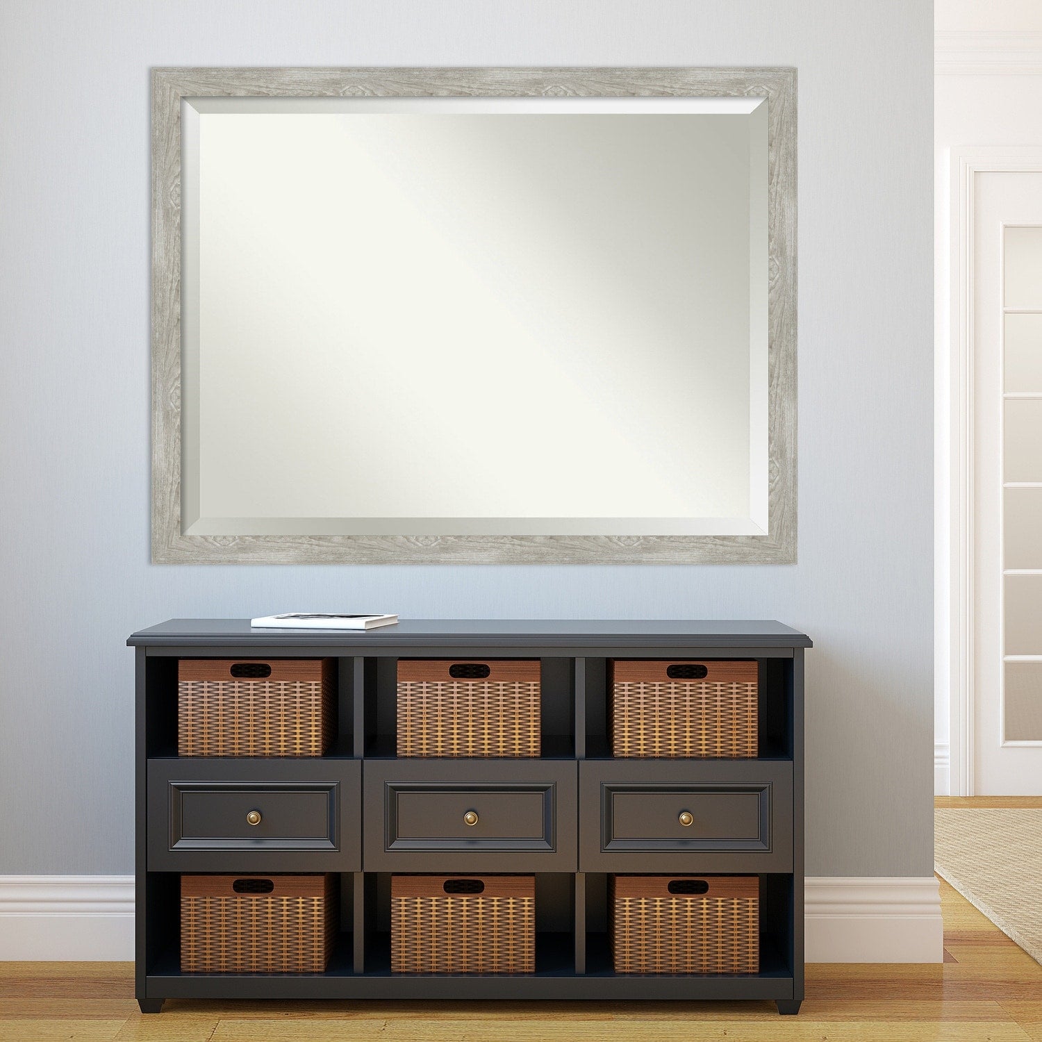 Beveled Bathroom Wall Mirror - Dove Greywash Narrow Frame