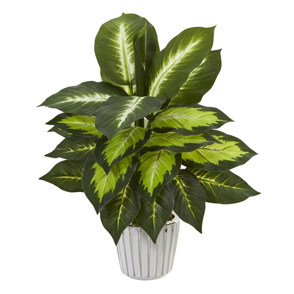 19 Dieffenbachia Artificial Plant in White Vase (Set of 2)