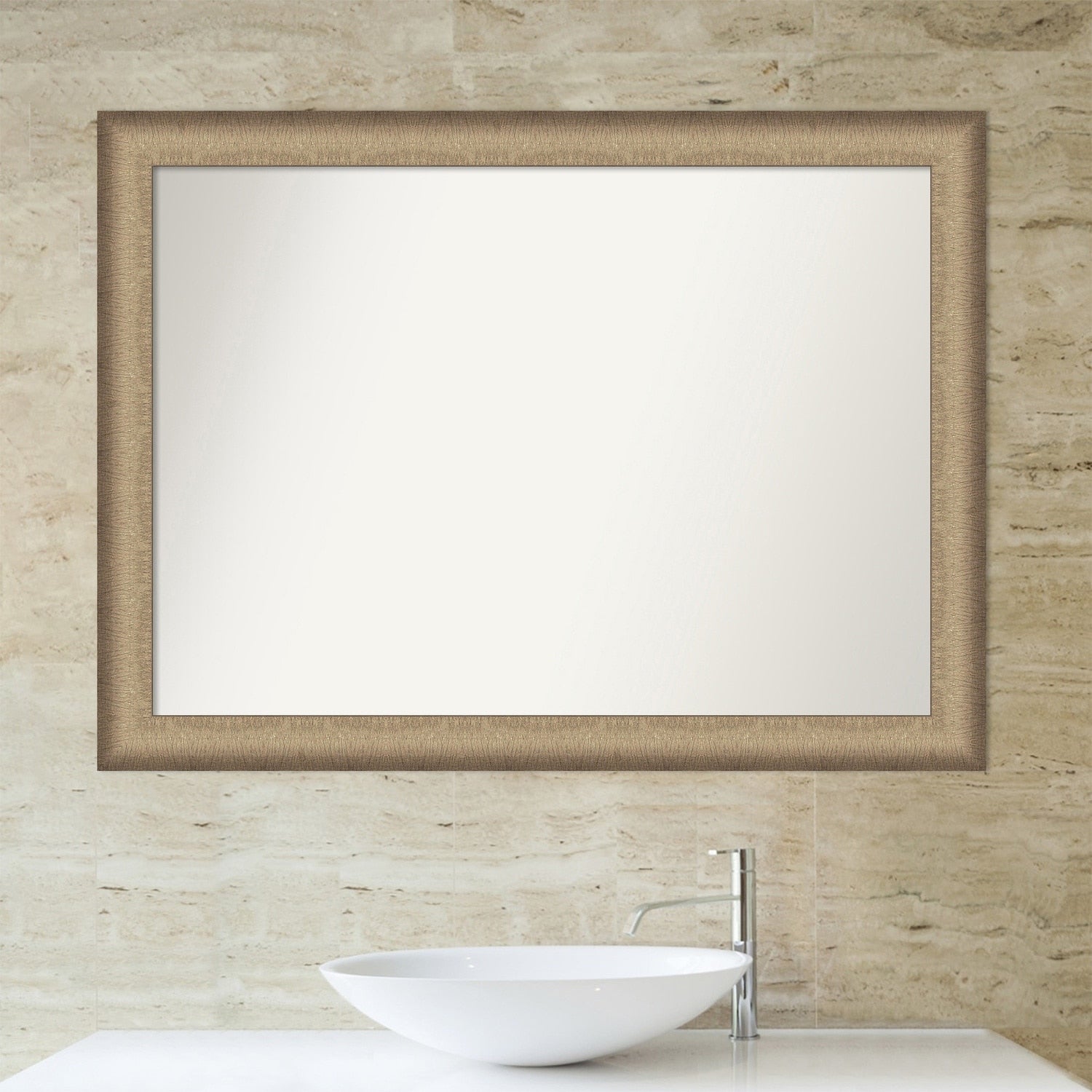 Non-Beveled Bathroom Wall Mirror - Elegant Brushed Bronze Frame