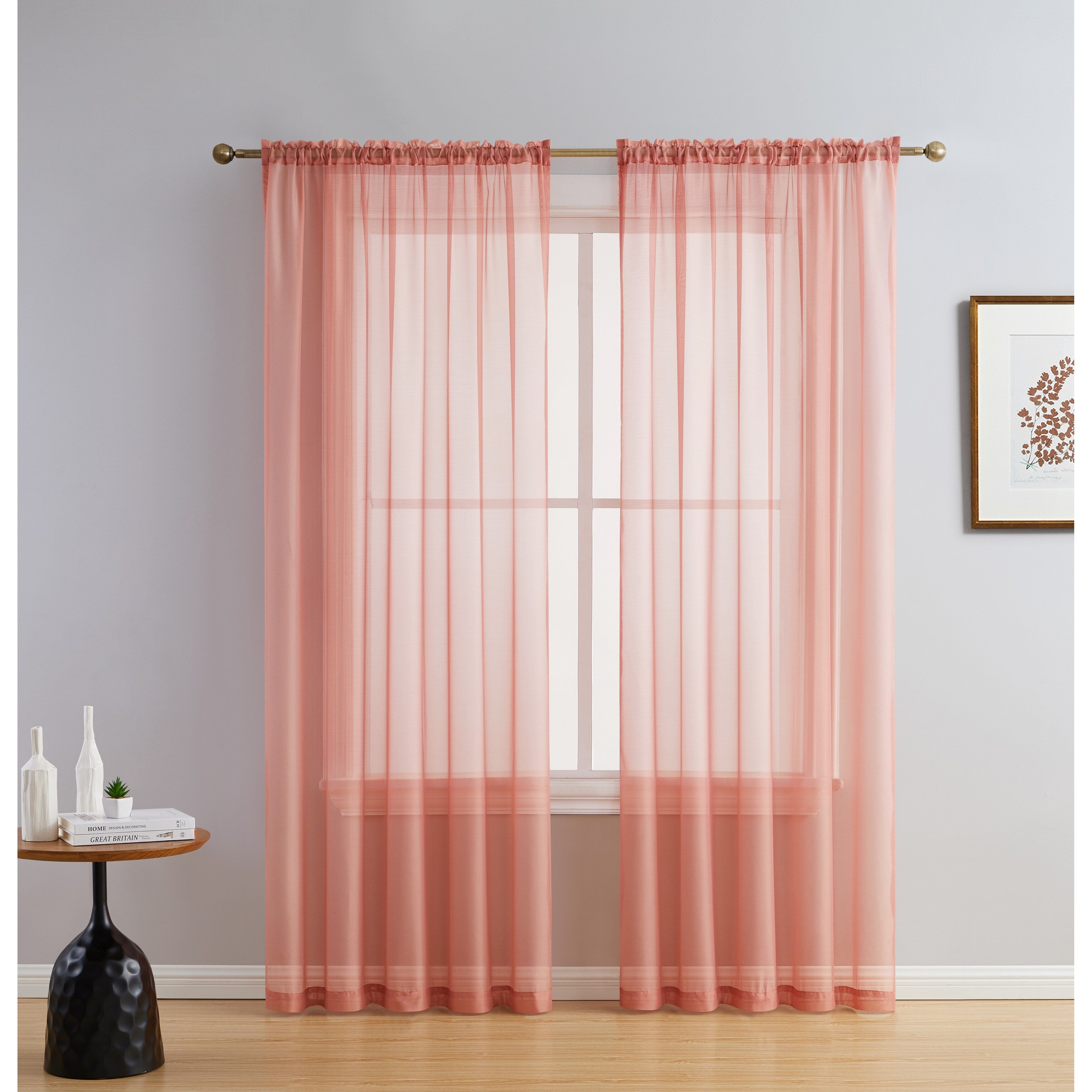 HLC.me Geneva Sheer Voile Window Treatment Rod Pocket Curtain Panels Bedroom and Living Room (Set of 4)