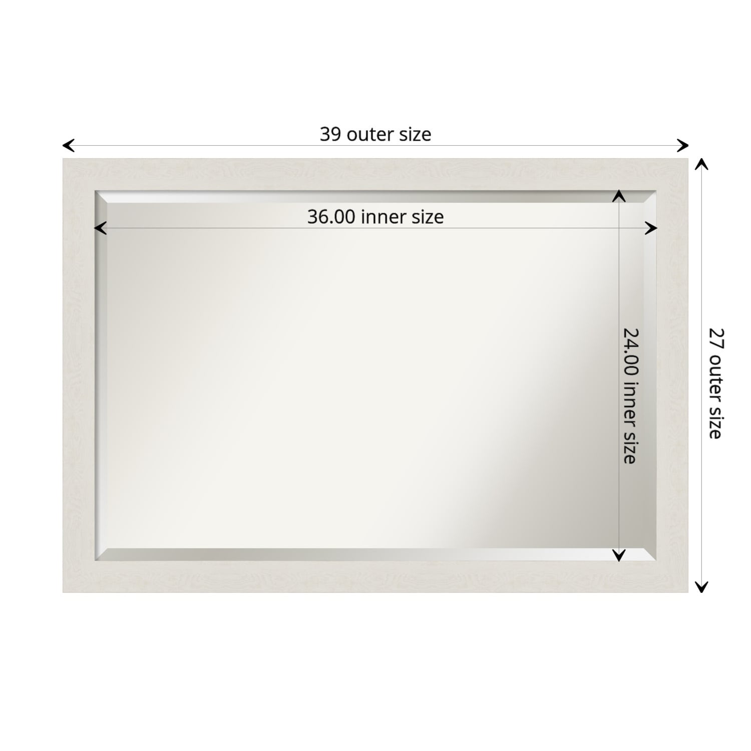 Beveled Bathroom Wall Mirror - Rustic Plank White Narrow Frame