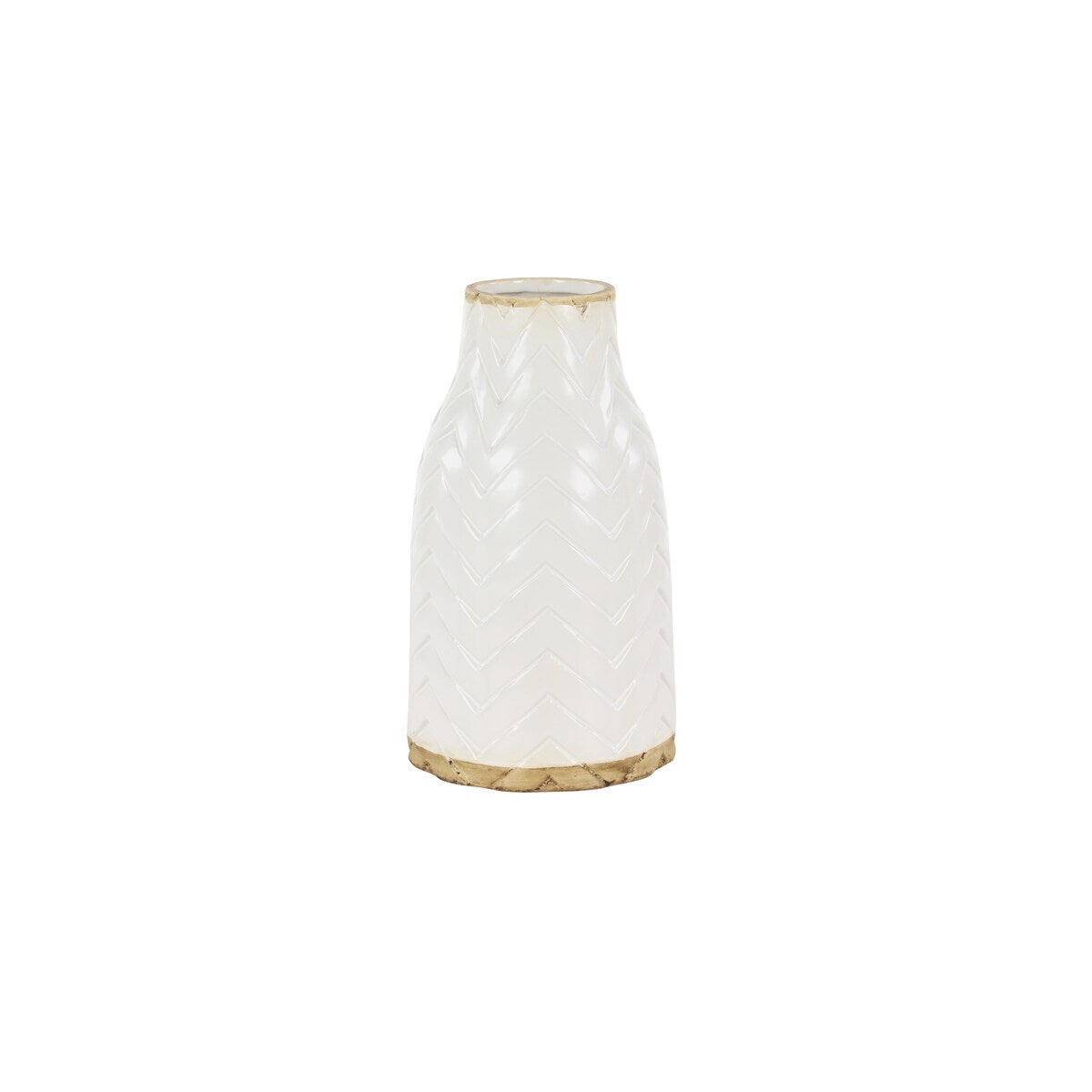 Porcelain Ceramic Decorative Vase with Brown Base - White - Roche River Decor