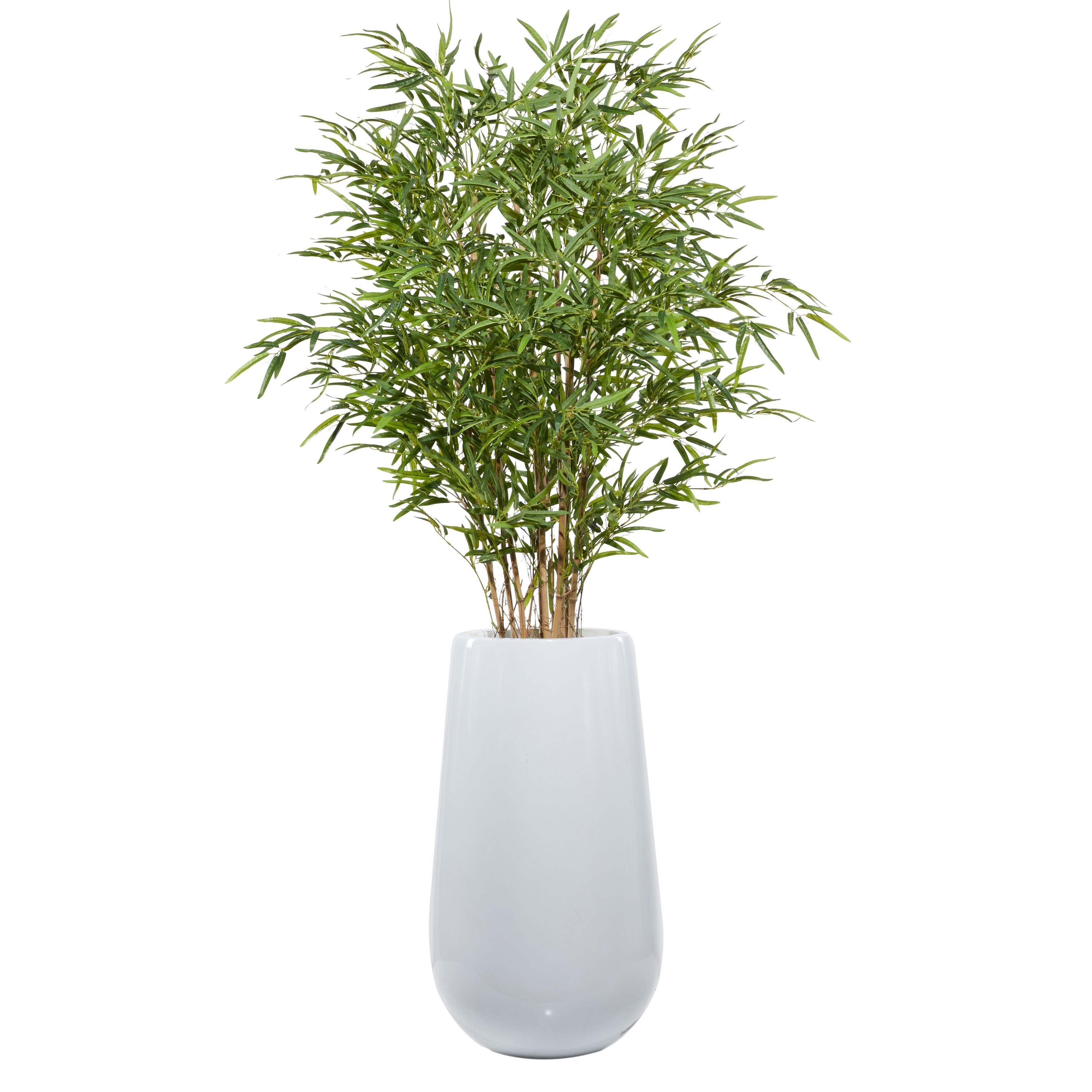 Green Faux Foliage Bamboo Artificial Tree with Realistic Leaves and White Fiberglass Pot