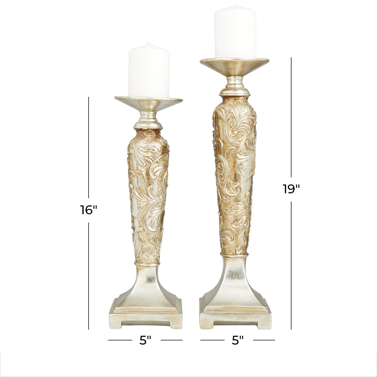 Polystone Traditional Candle Holder - Set of 2 Champagne - Roche River Decor