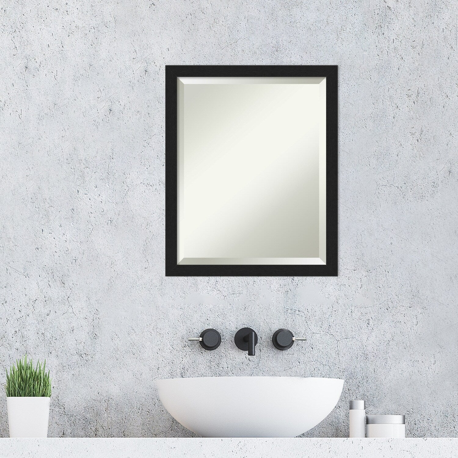 Beveled Bathroom Wall Mirror - Grace Brushed Narrow Frame