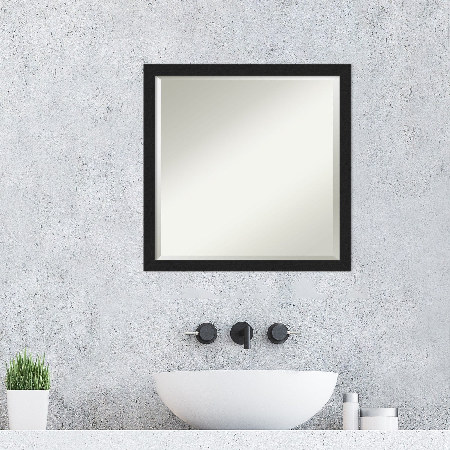 Beveled Bathroom Wall Mirror - Grace Brushed Narrow Frame