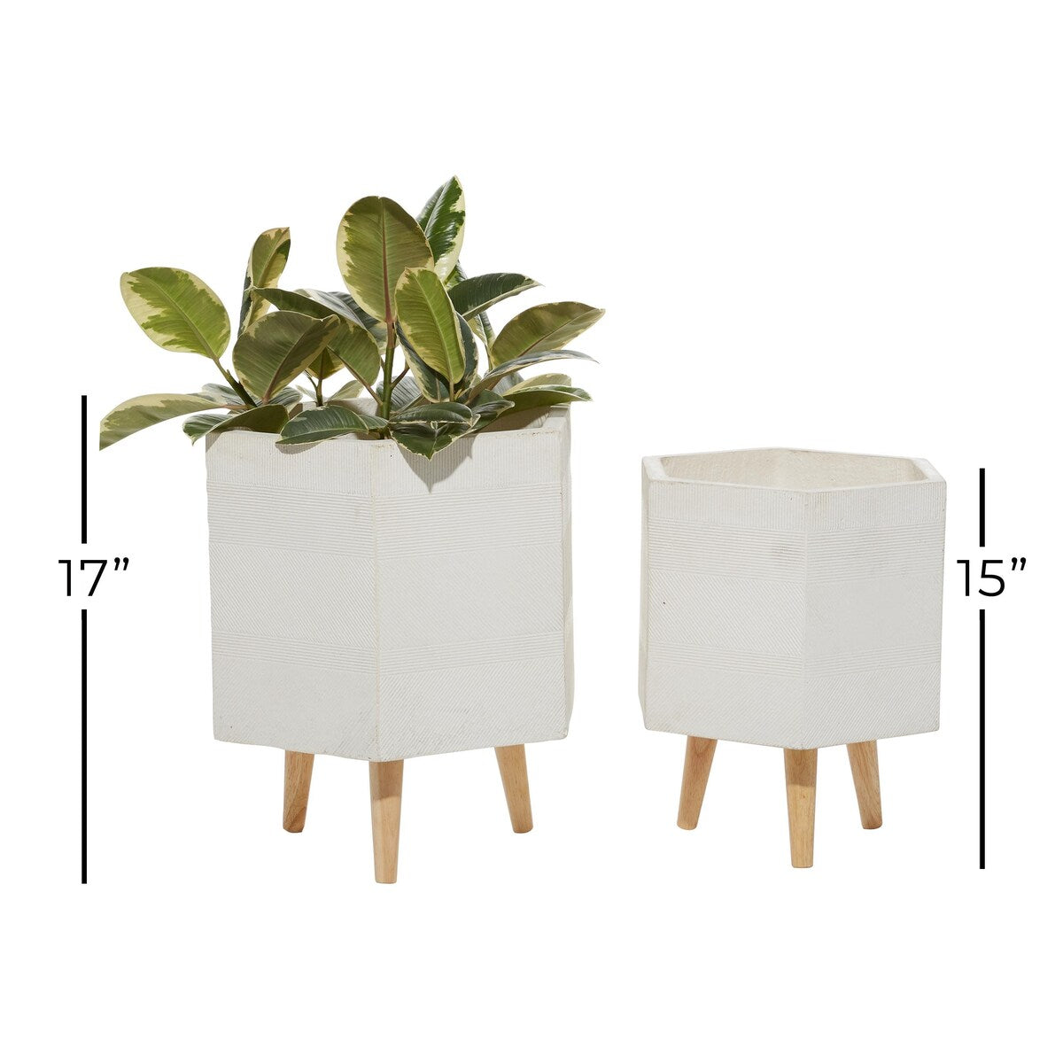 Magnesium Oxide Indoor Outdoor Planter with Wood Legs - Set of 2 White, Dark Gray - Roche River Decor