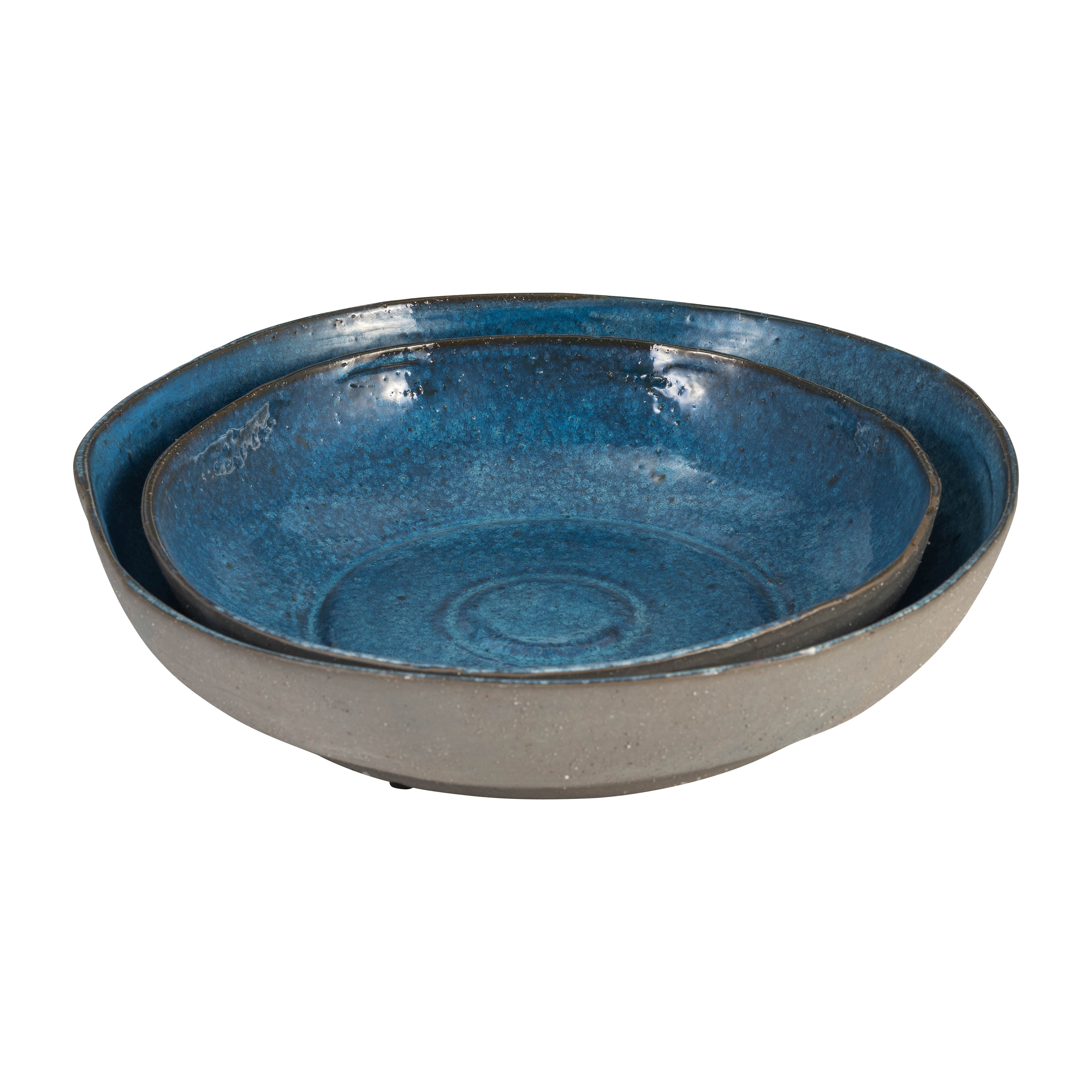 Sagebrook Home 12 and 15 Diameter Blue Ceramic Bowl, Set of 2 , Artisan Crafted Decorative Bowls - 15 x 15 x 3