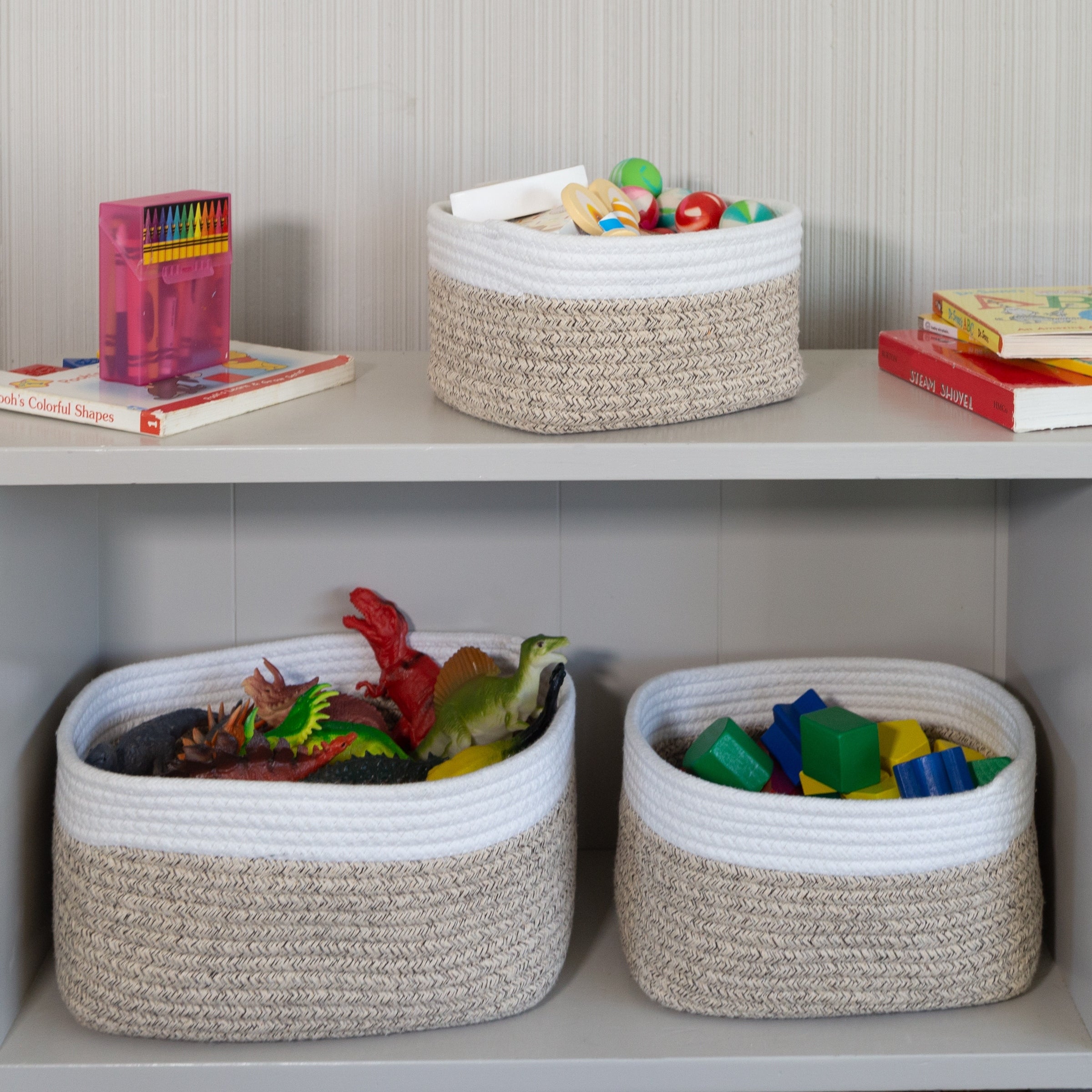 3-Piece Storage Basket Set - Small, Medium, and Large Rope Baskets by Home-Complete