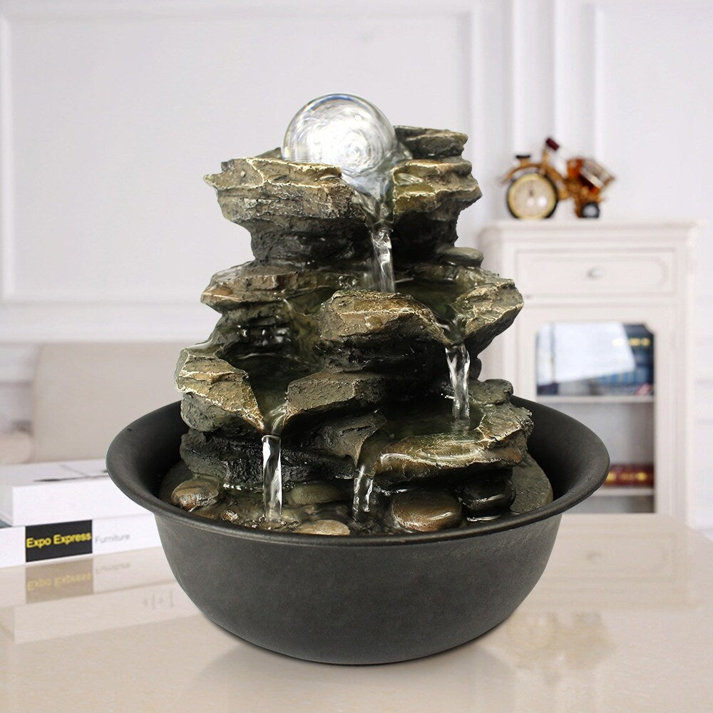 Spinning Orb Rock Cascading Indoor Tabletop Waterfall Fountain