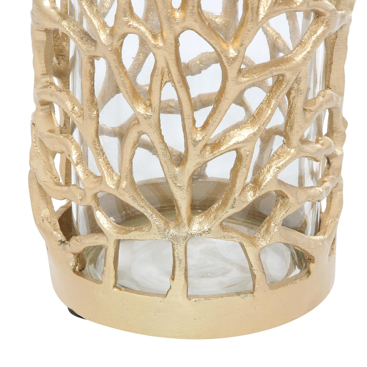 Aluminum Metal Decorative Indoor Outdoor Candle Lantern with Coral Pattern - Gold - Roche River Decor