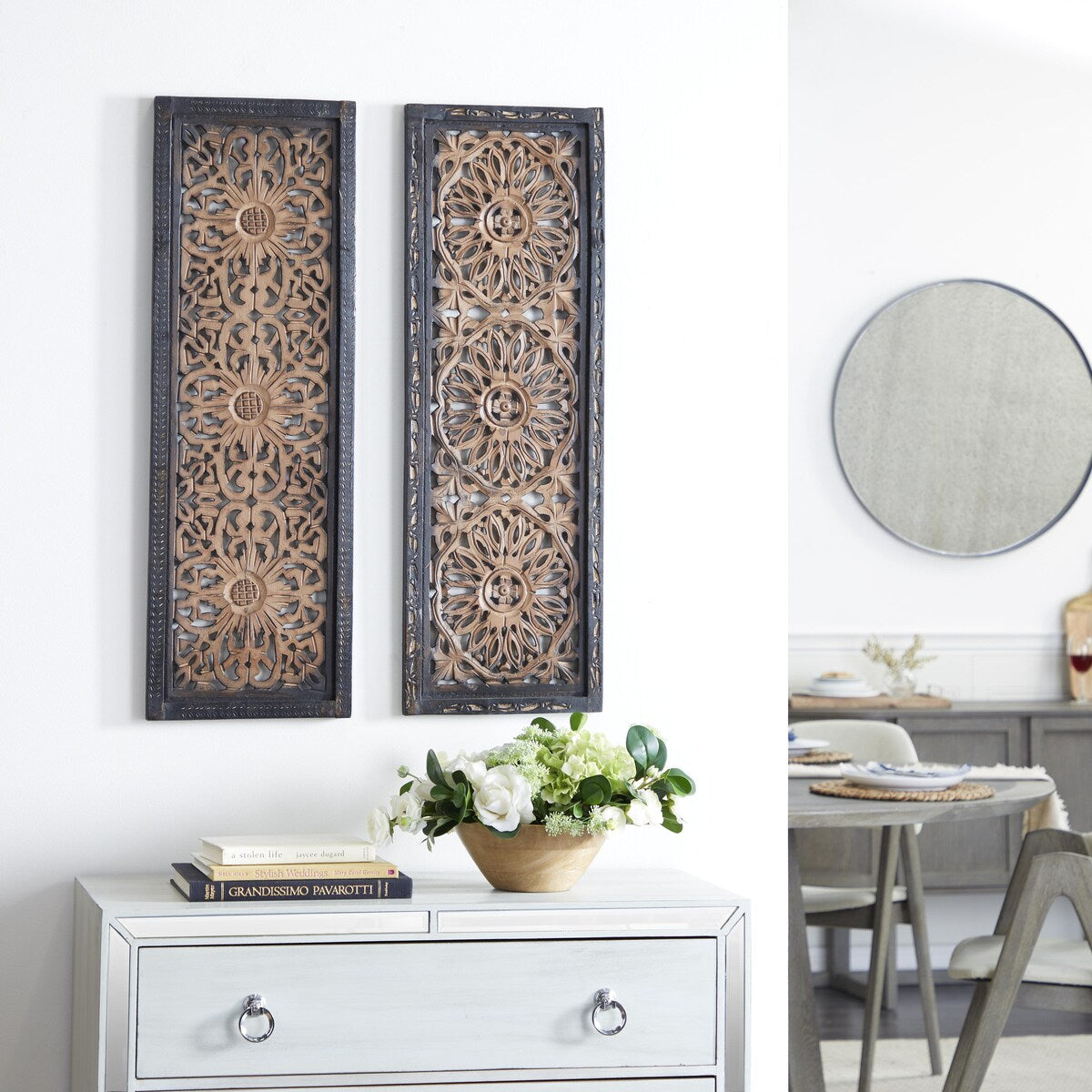 Wood Floral Handmade Intricately Carved Home Wall Decor - Set of 2 Brown - Roche River Decor