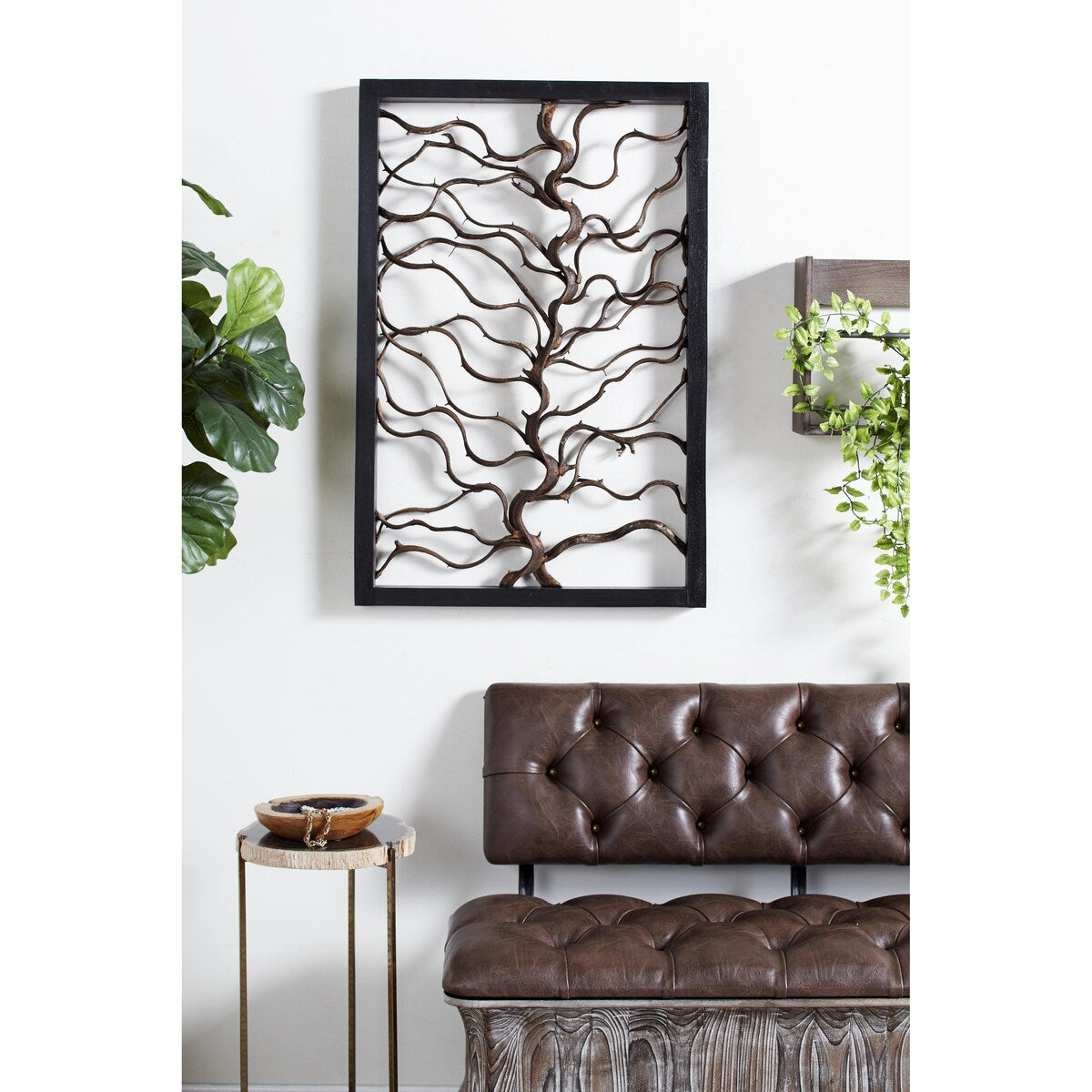 Wood Tree Branch Home Wall Decor with Black Frame - Brown - Roche River Decor