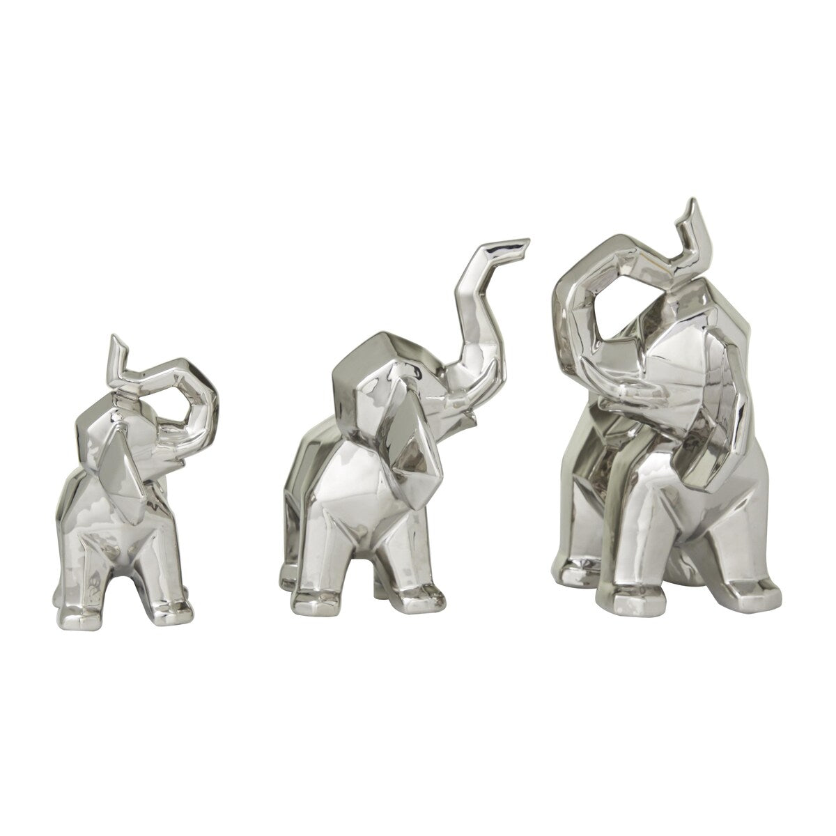 Porcelain Ceramic Elephant Decorative Sculpture - Set of 3 Gold or Silver - Roche River Decor