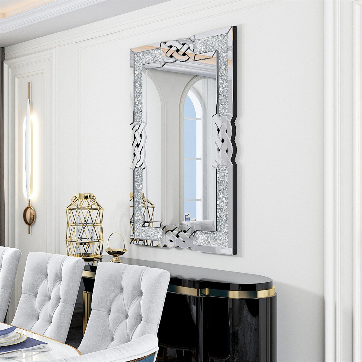 Appealing Decorative Wall Mirror w/Crush Diamond Silver Glass for Home