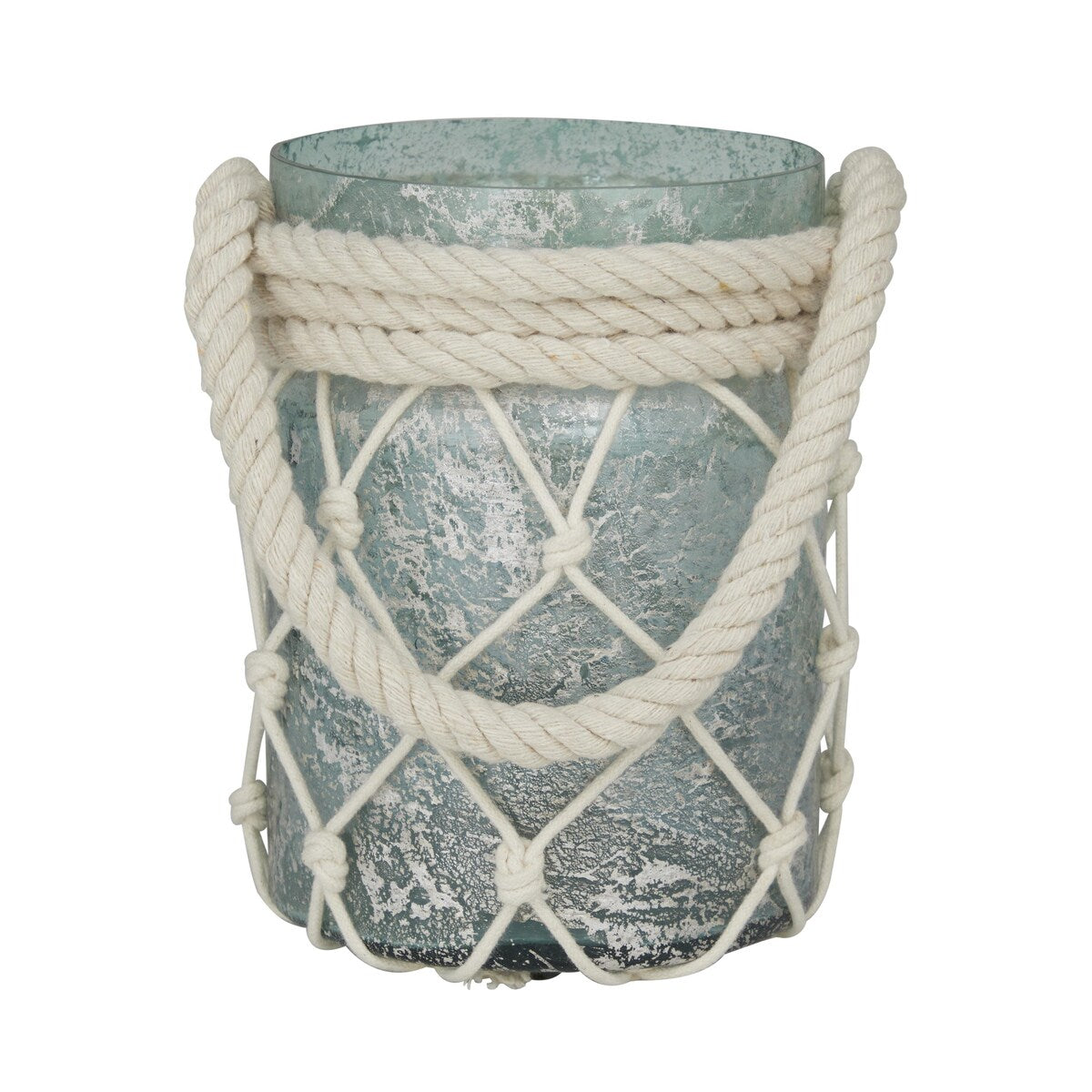 Glass Decorative Indoor Outdoor Candle Lantern with Rope Handle - Blue or Teal - Roche River Decor