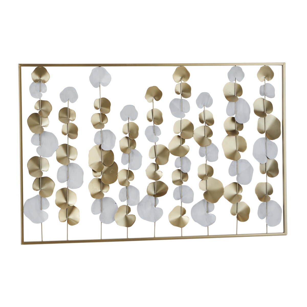 Metal Floral Long Stem Home Wall Decor with White Accents - Gold - Roche River Decor