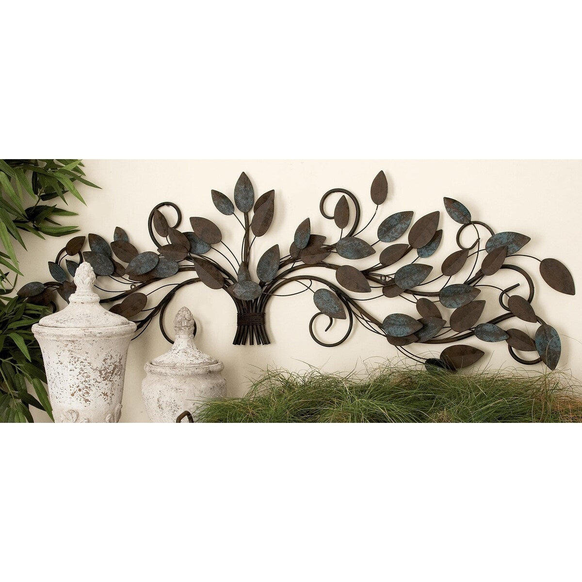 Metal Leaf Long Scrolled Home Wall Decor - Red or Blue - Roche River Decor