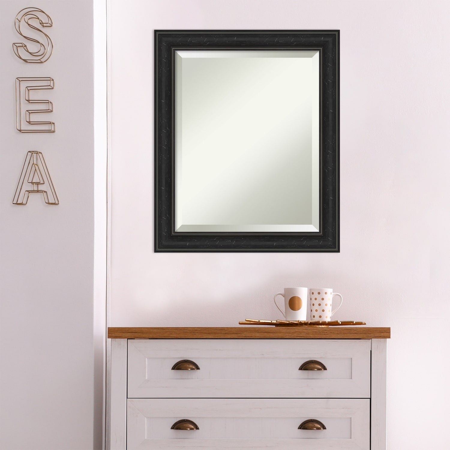 Beveled Bathroom Wall Mirror - Shipwreck Black Narrow Frame