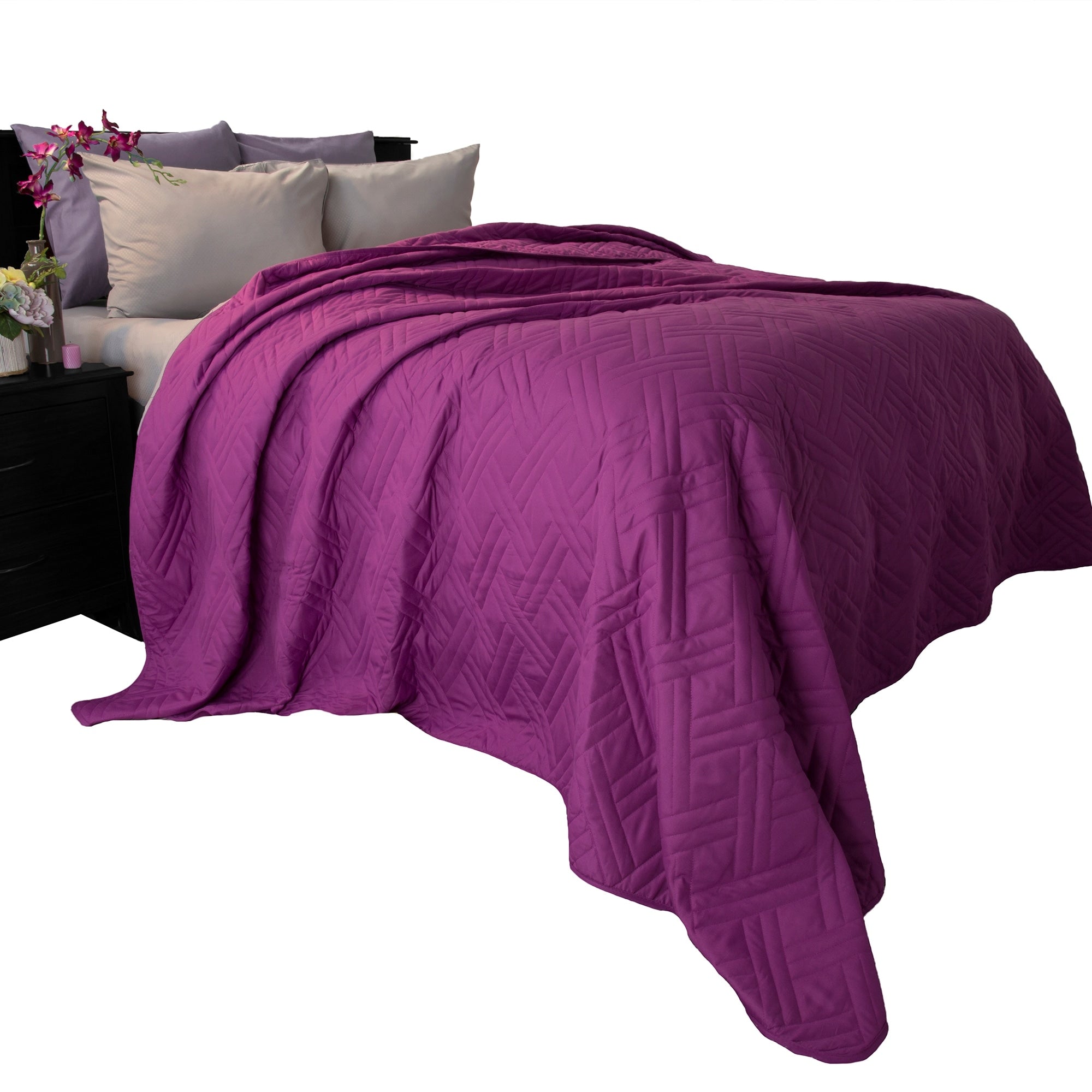 Quilt Coverlet - All-Season Washable Bedspread - Basket-Weave Polyester Bedding with Quilted Pattern by Windsor Home