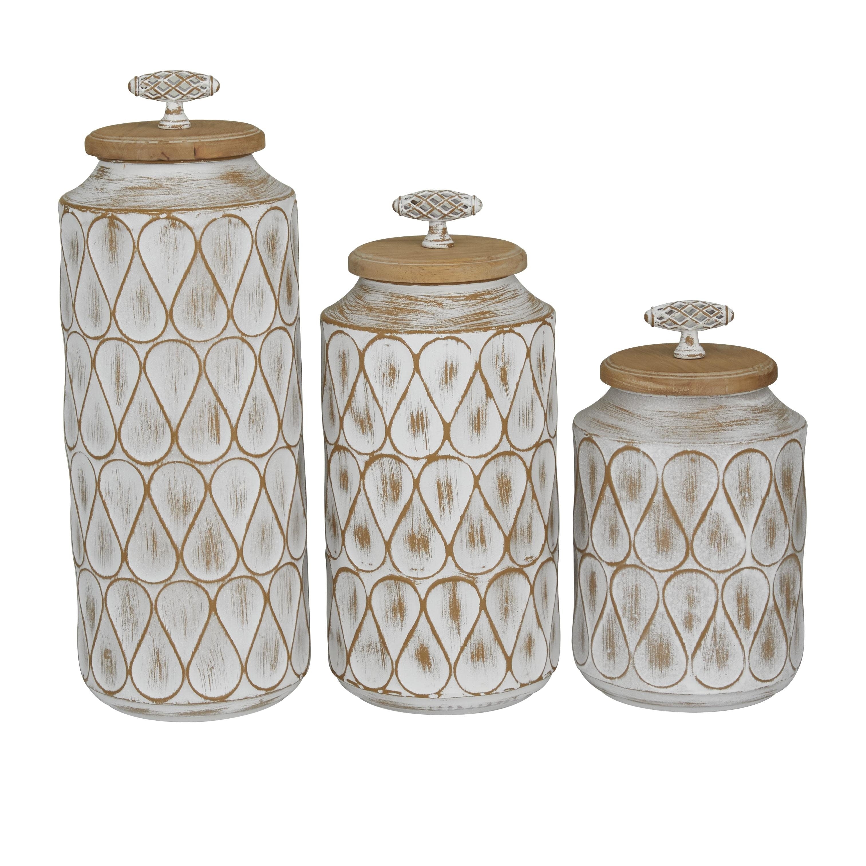 Metal Living Room Decorative Jars with Wood Lids - Set of 3 Bronze or Brown - Roche River Decor