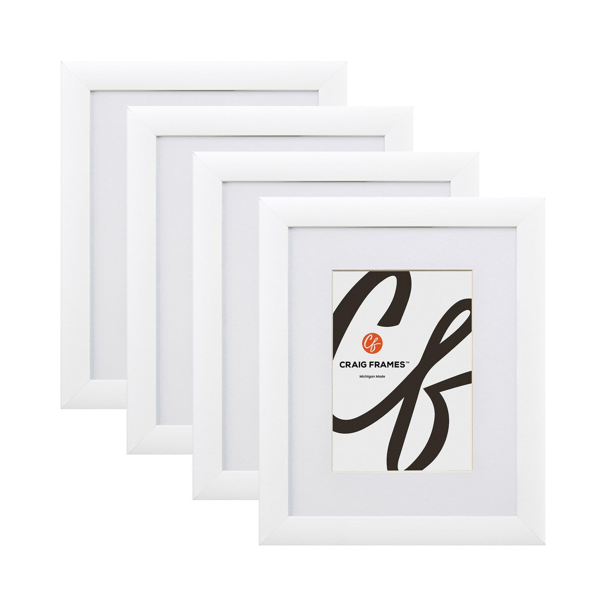 Craig Frames Contemporary, White Picture Frame Matted to Display a Photo, Set of 4