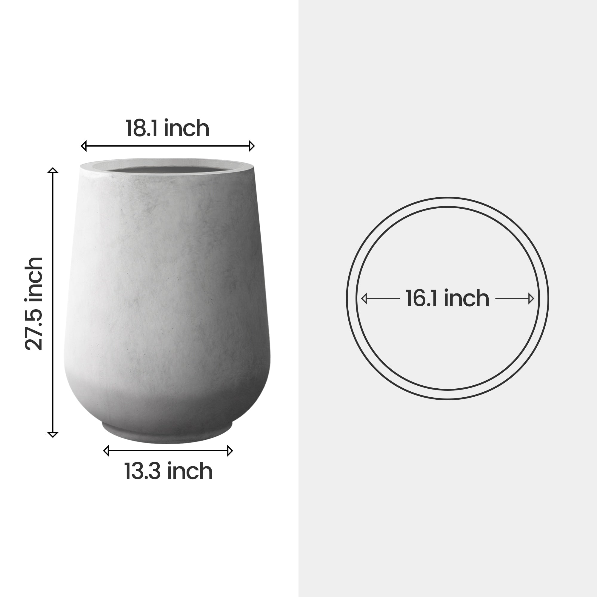 Plantara 14 H Round Raw Concrete Planter pot, Modern planter with Drainage Hole,Flower Pot for Outdoor