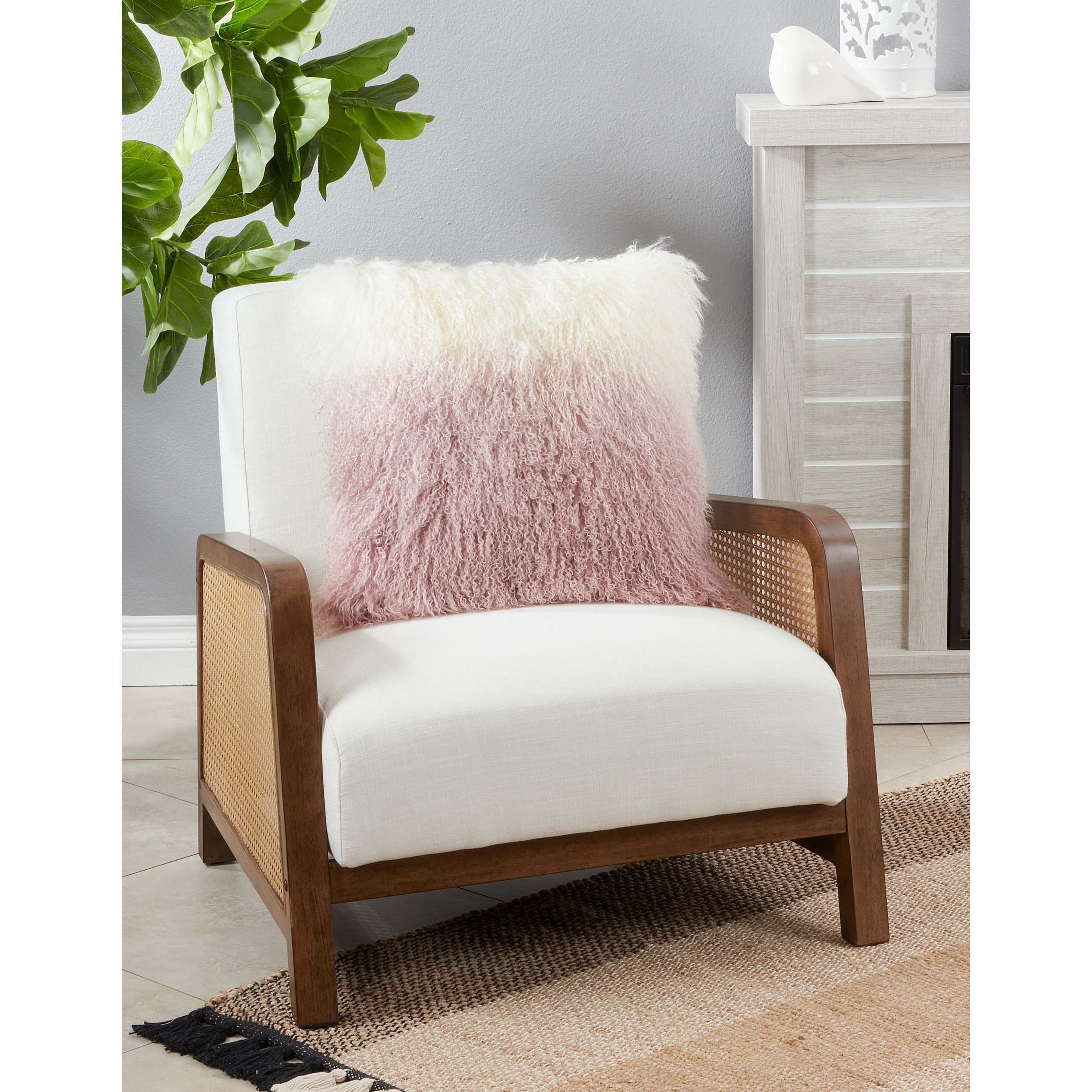 Mongolian Lamb Fur Ombre Throw Pillow