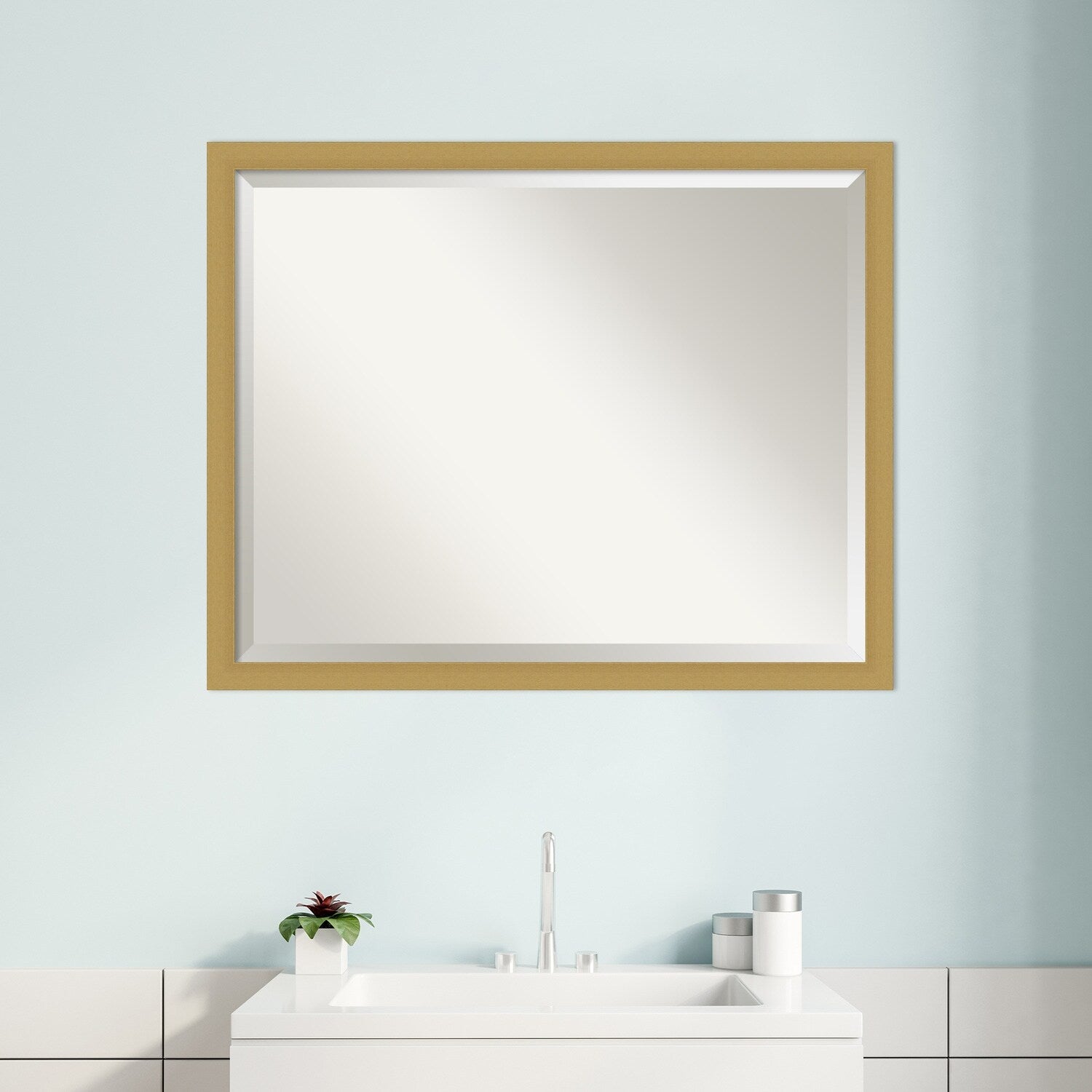 Beveled Bathroom Wall Mirror - Grace Brushed Narrow Frame