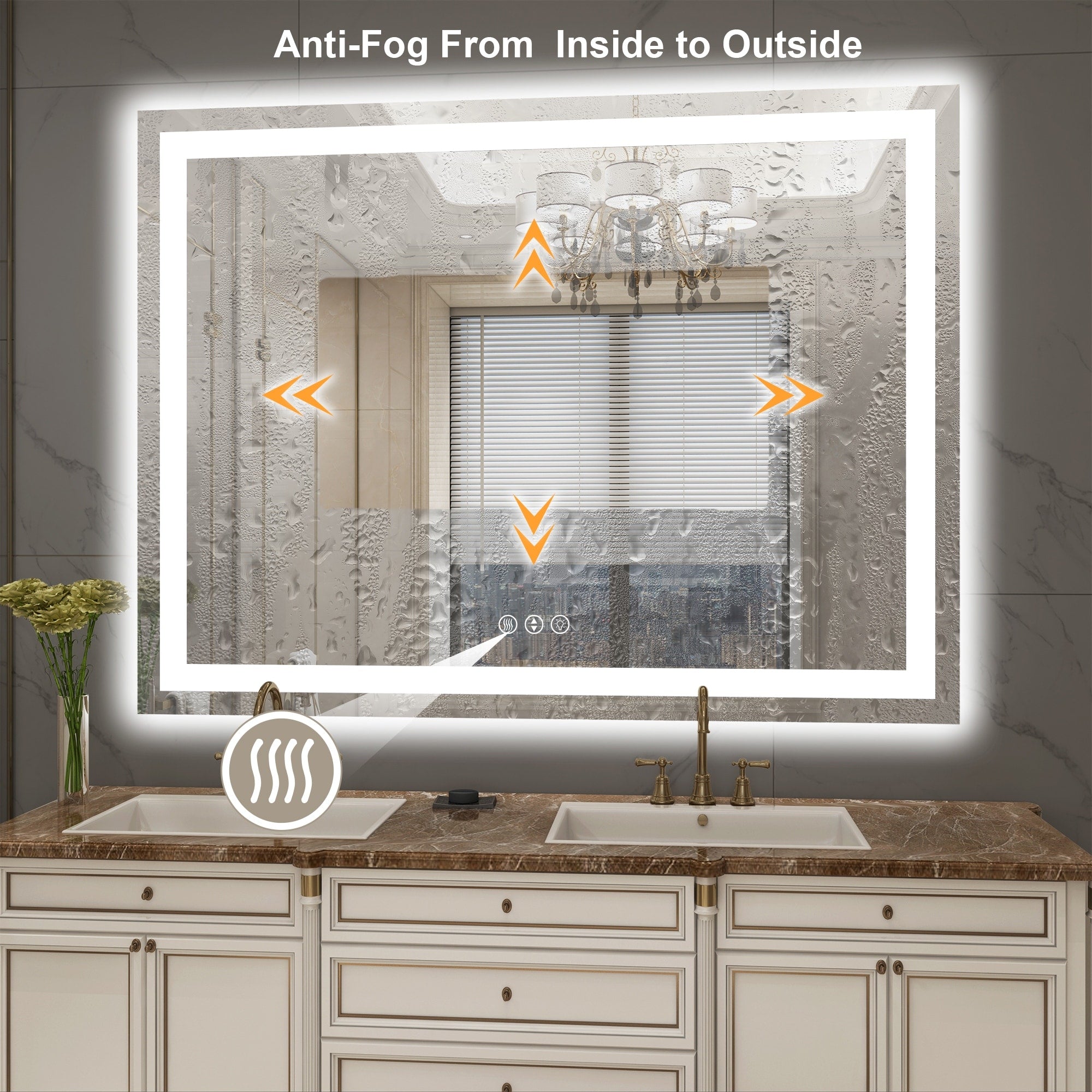 Large Rectangular Frameless Anti-Fog LED Light Wall Mounted Bathroom Vanity Mirror in White - N/A