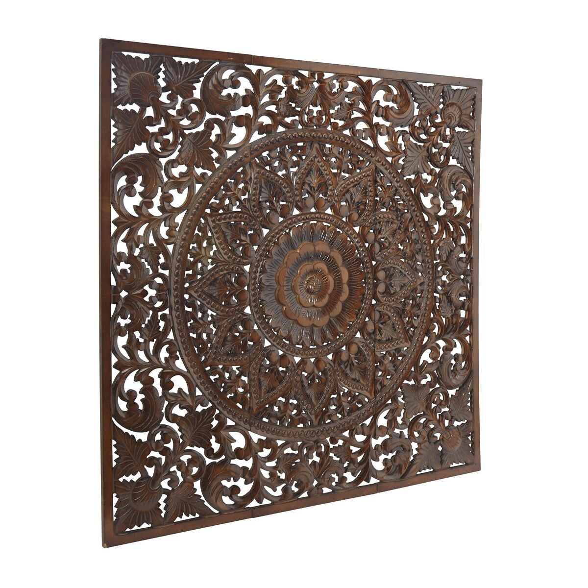 Wooden Floral Handmade Intricately Carved Home Wall Decor with Mandala Design - Set of 3 Brown - Roche River Decor