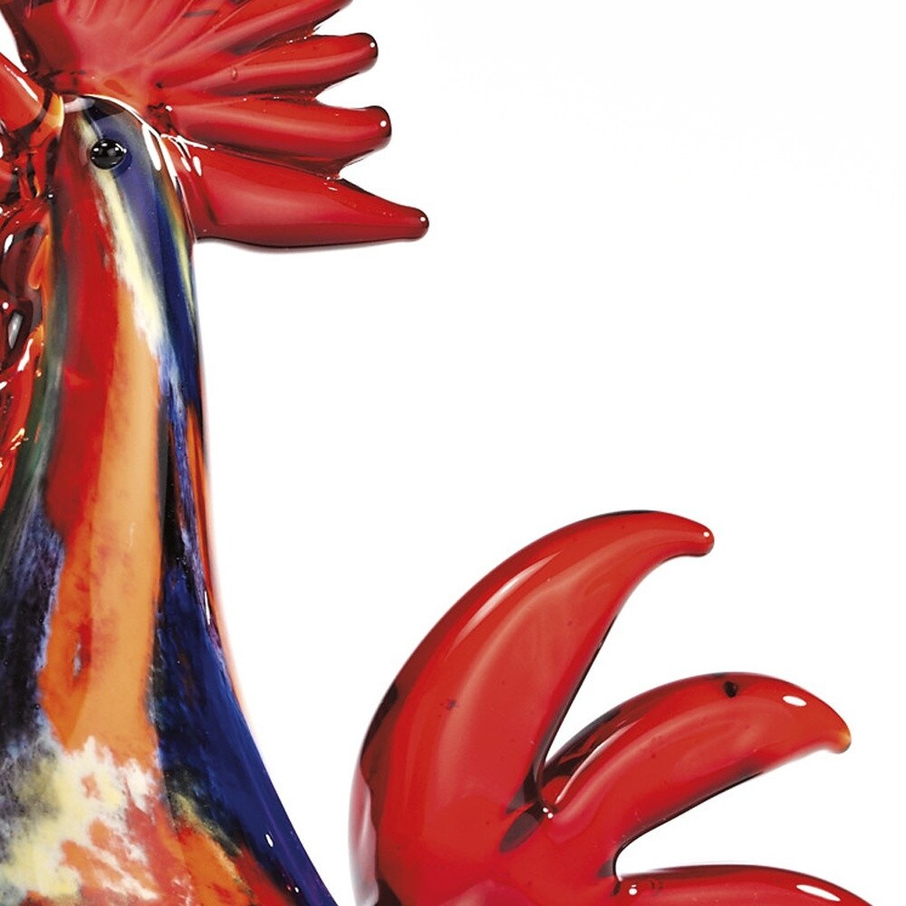 HomeRoots 11 Red Murano Glass Rooster Figurine Tabletop Sculpture