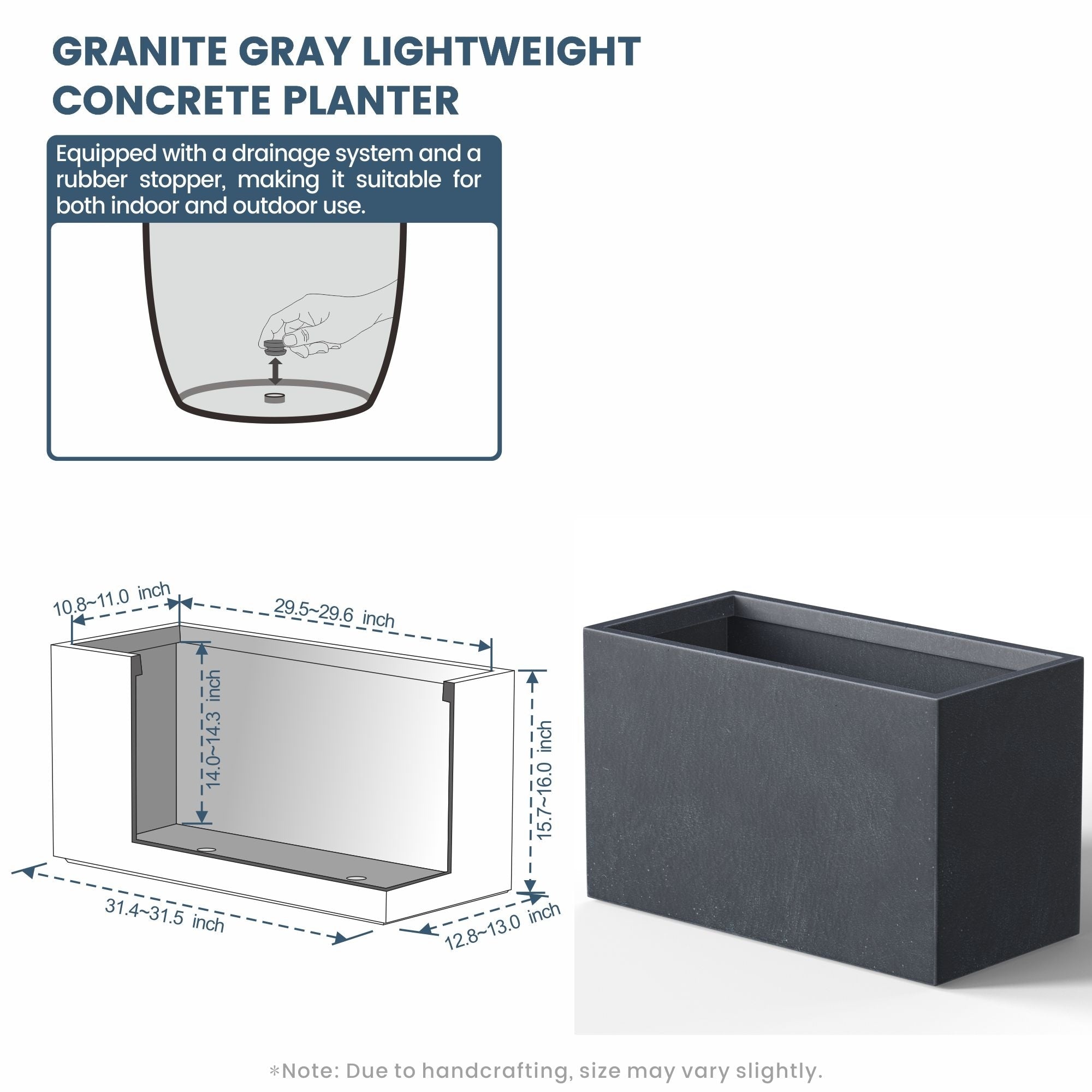 Tall Concrete Rectangle Plant Boxes / Large Indoor and Outdoor Flower Planters