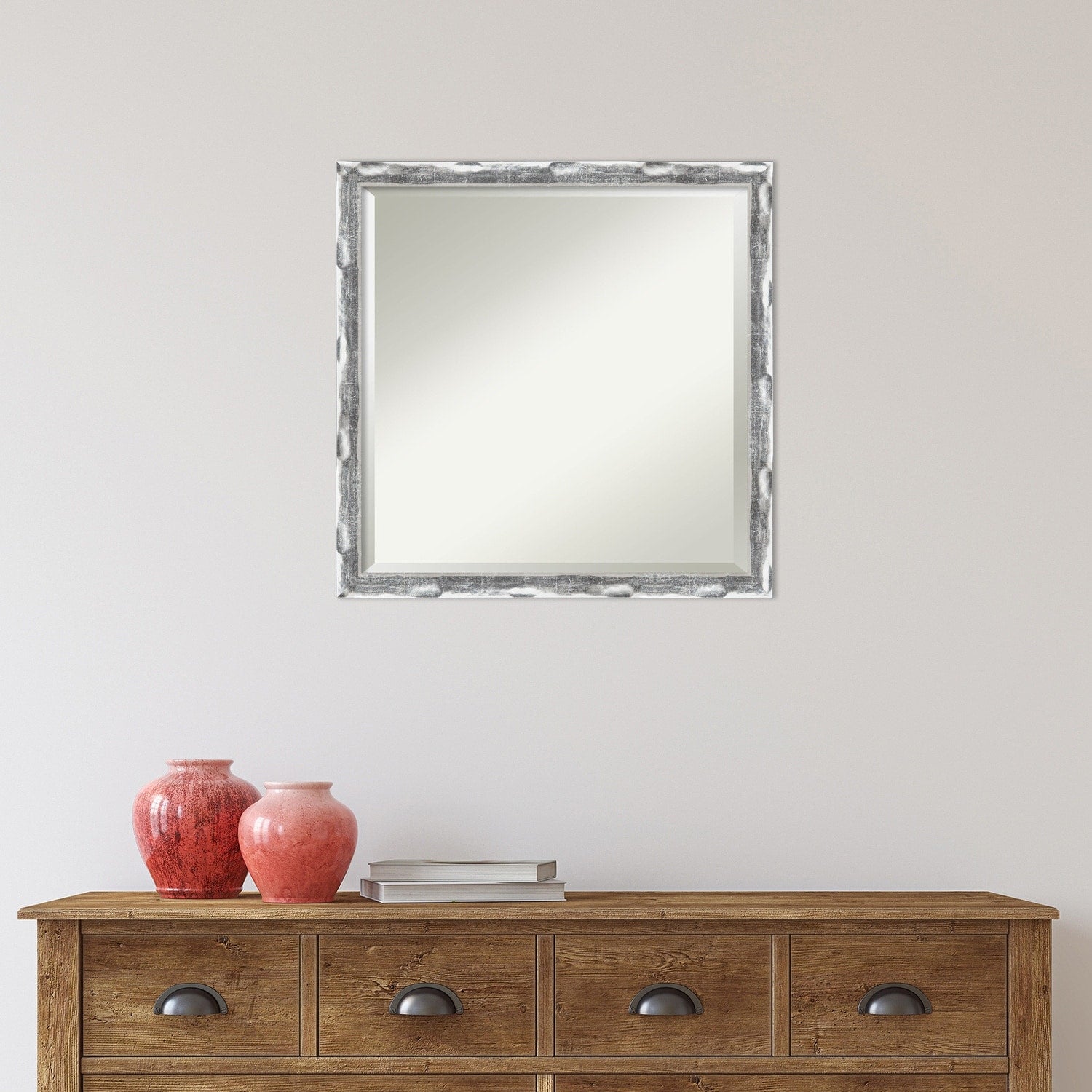 Beveled Bathroom Wall Mirror - Scratched Wave Chrome Frame - Scratched Wave Chrome