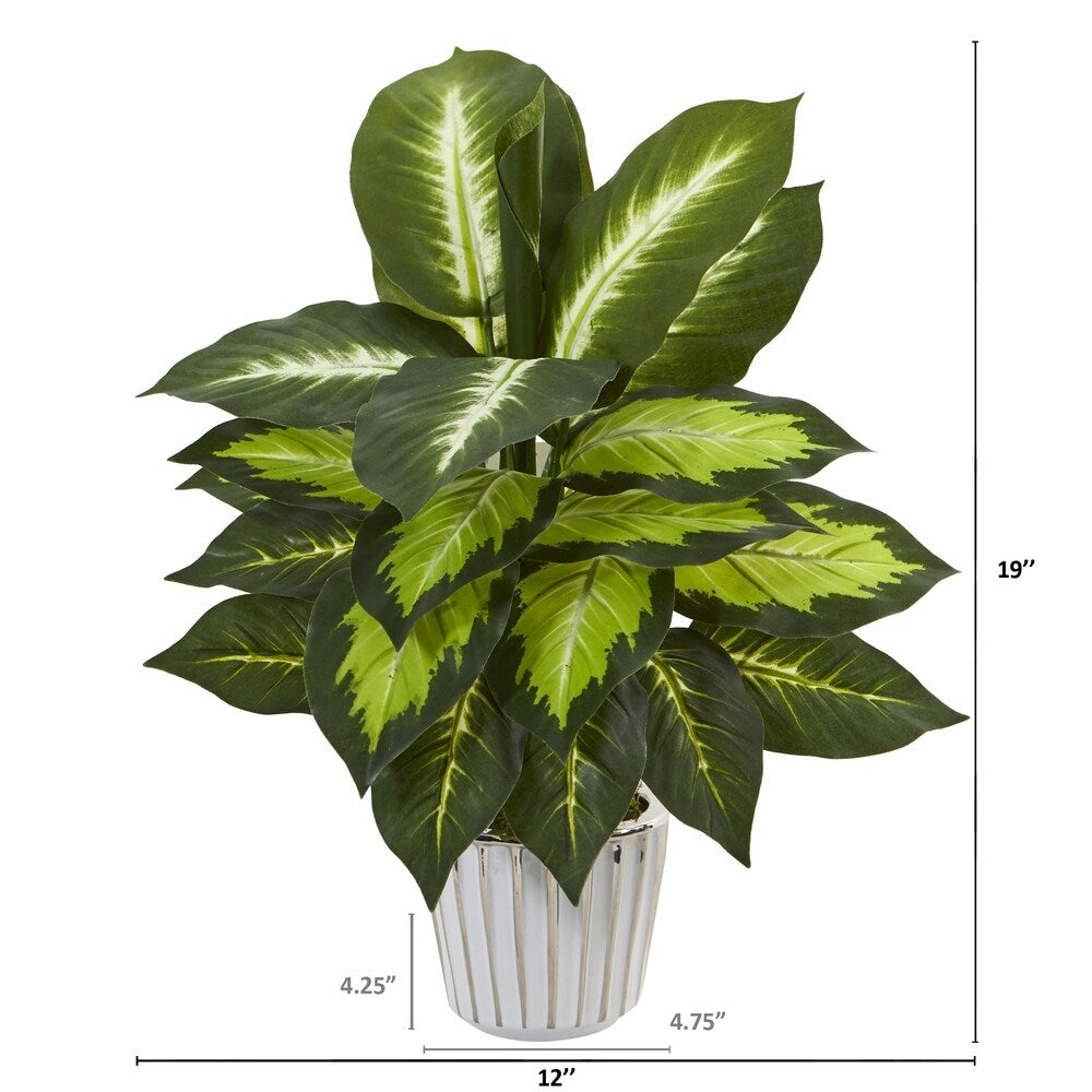 19 Dieffenbachia Artificial Plant in White Vase (Set of 2)