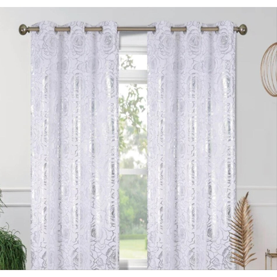 J&V Textiles Floral Metallic Blackout Thermal Grommet Curtain Panels (Set of 2) - Regular