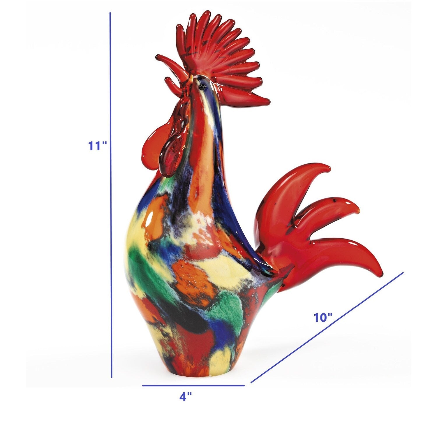 HomeRoots 11 Red Murano Glass Rooster Figurine Tabletop Sculpture