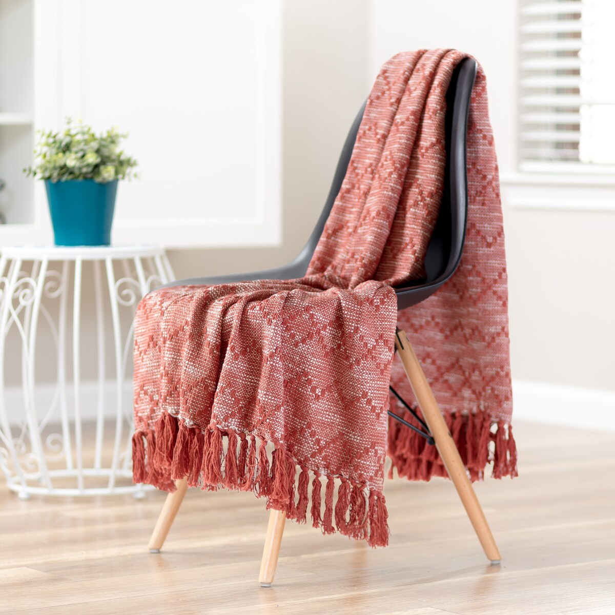 Chanasya Geometric Diamond Cotton Throw Blanket with Tassels