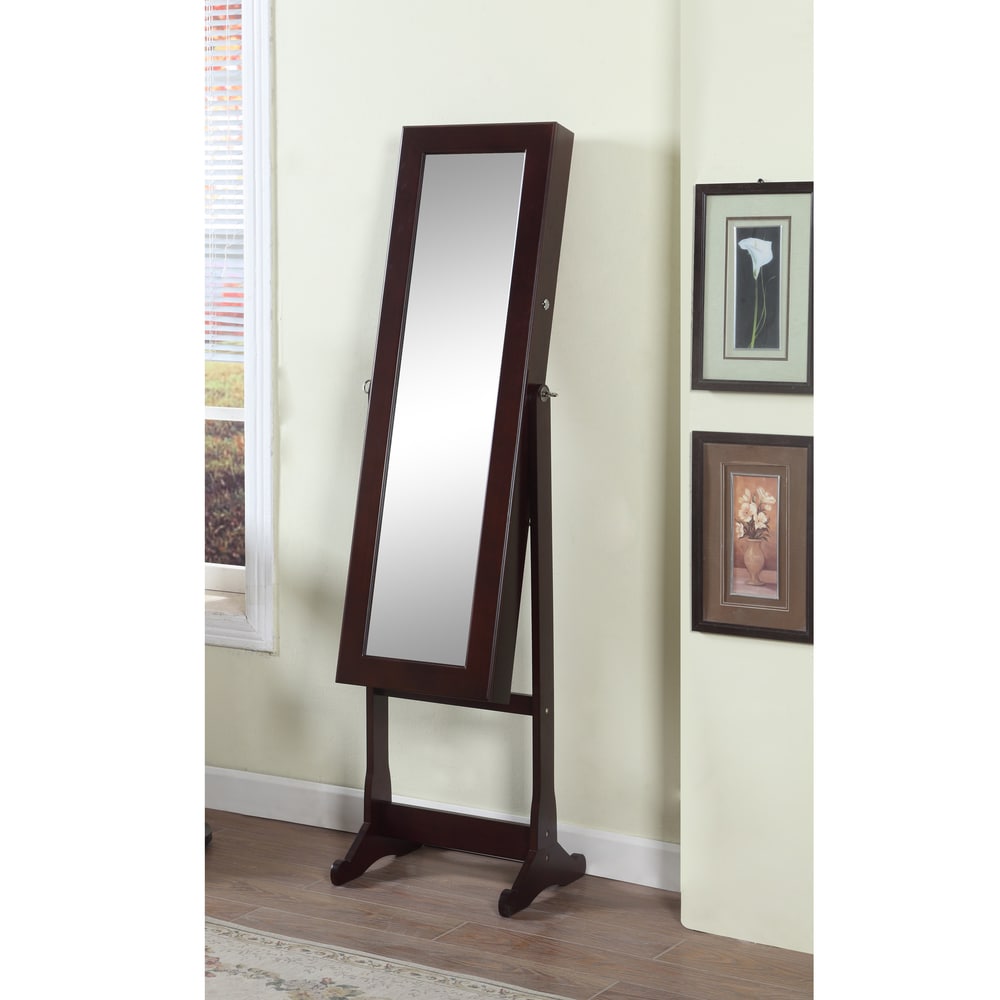 Artiva USA 63-in. Freestanding Full-body Walnut Mirror w/ Interior LED Jewelry Armoire